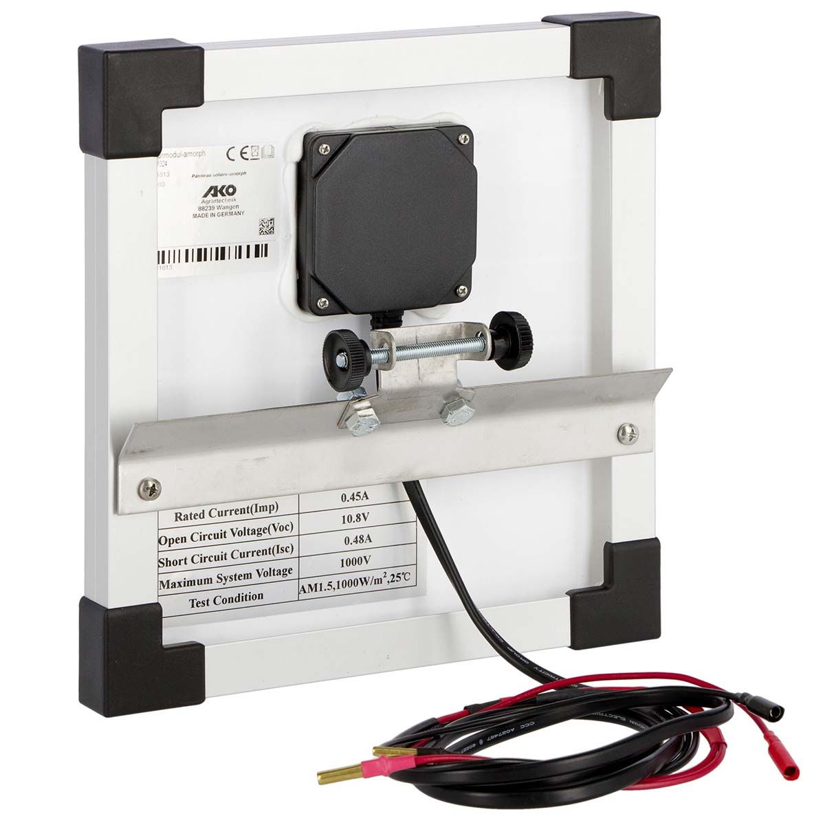 AKO Solarmodul 9V, 4 Watt mit Halterung für Weidezaungeräte, Rückansicht, Anschluss