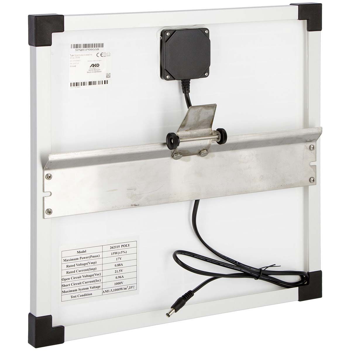 Napelem modul 15 Watt töltésszabályzó nélkül, hátulnézet