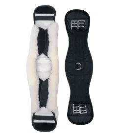 Sattelgurt mit Fellbezug in Beige und Schwarz, Vorder und Rückseite gezeigt, mit D-Ring