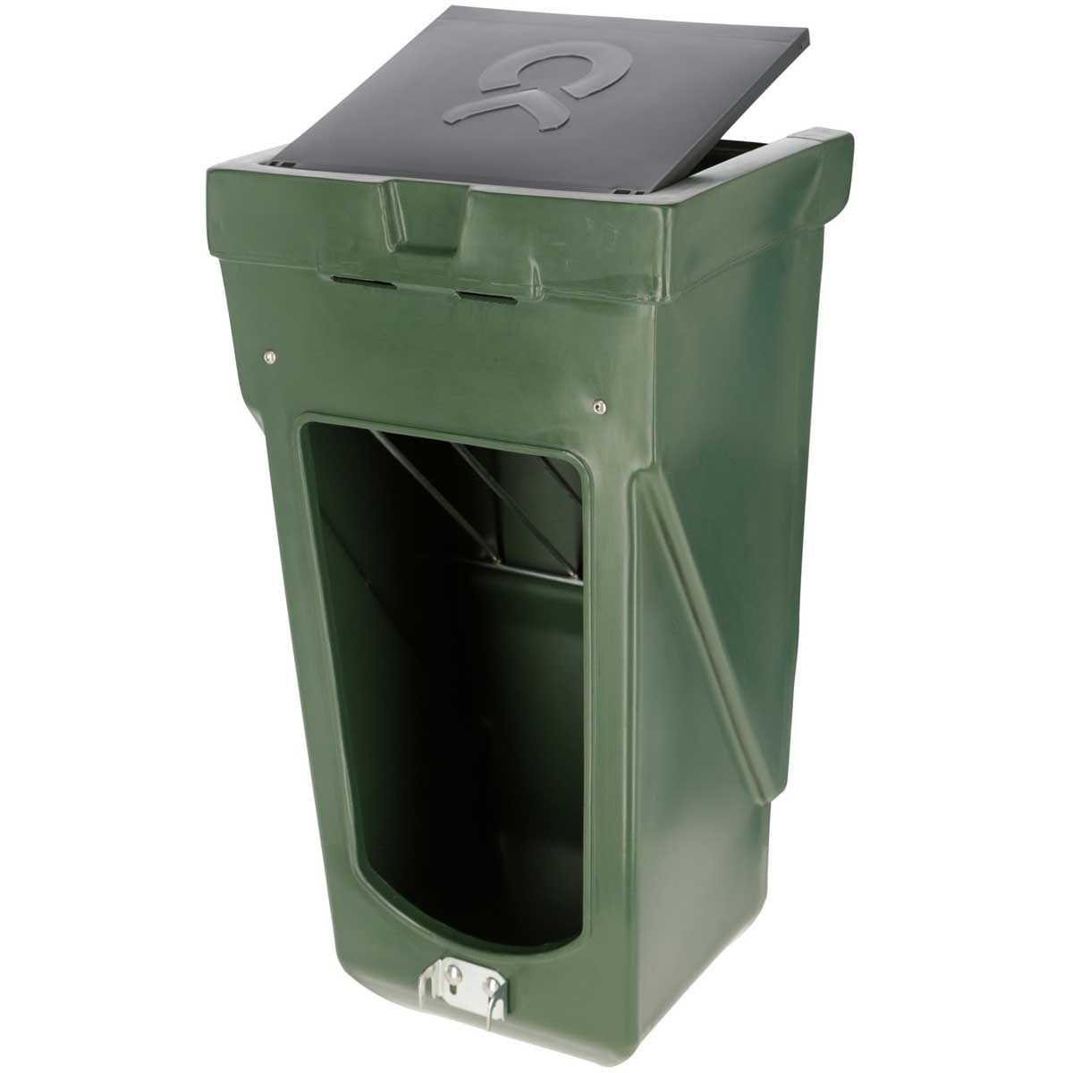 Kerbl Box mangime Combi vitelli grande, rastrelliera 20 l, ciotola 5,5 l, vista laterale