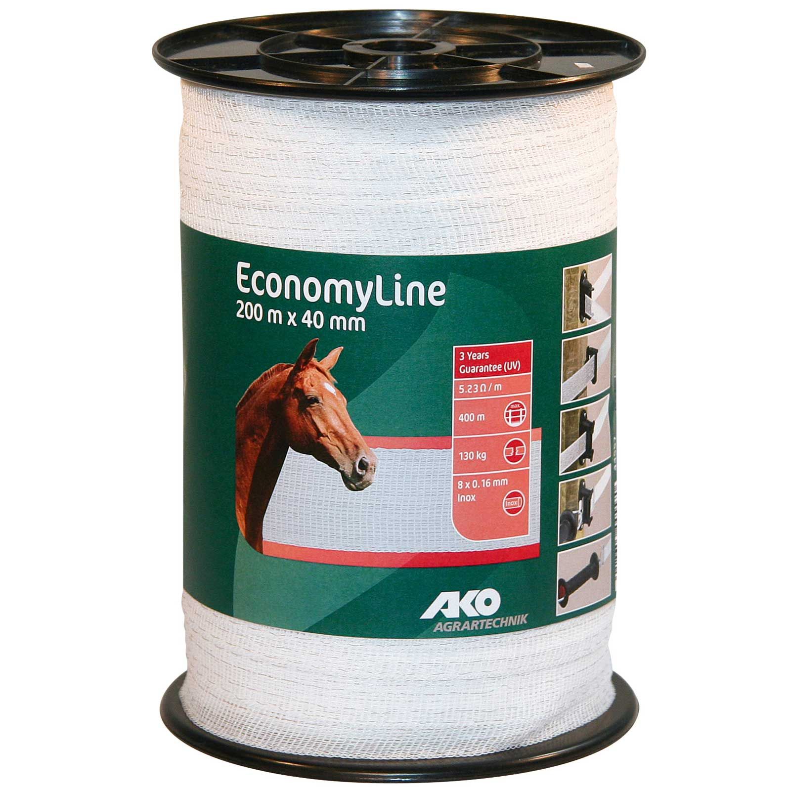 AKO Weidezaunband EconomyLine 40 mm, weiß, für kurze Zäune und Portionsweiden