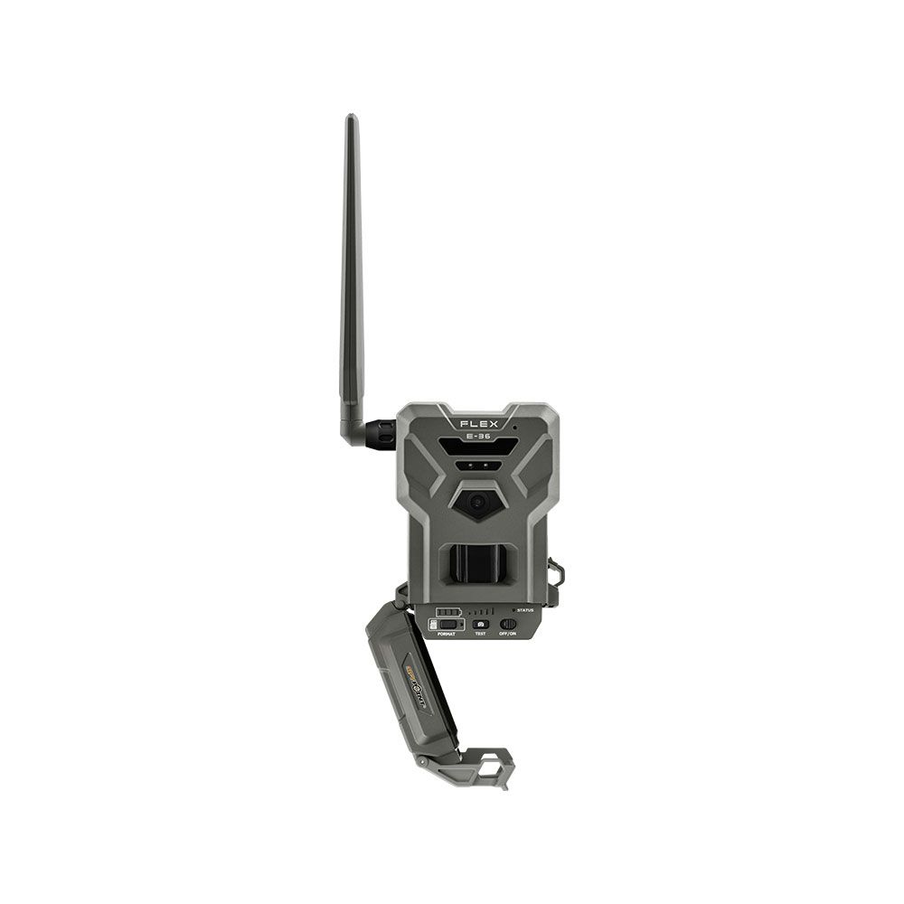 SPYPOINT FLEX E-36 trail camera with mount from the side