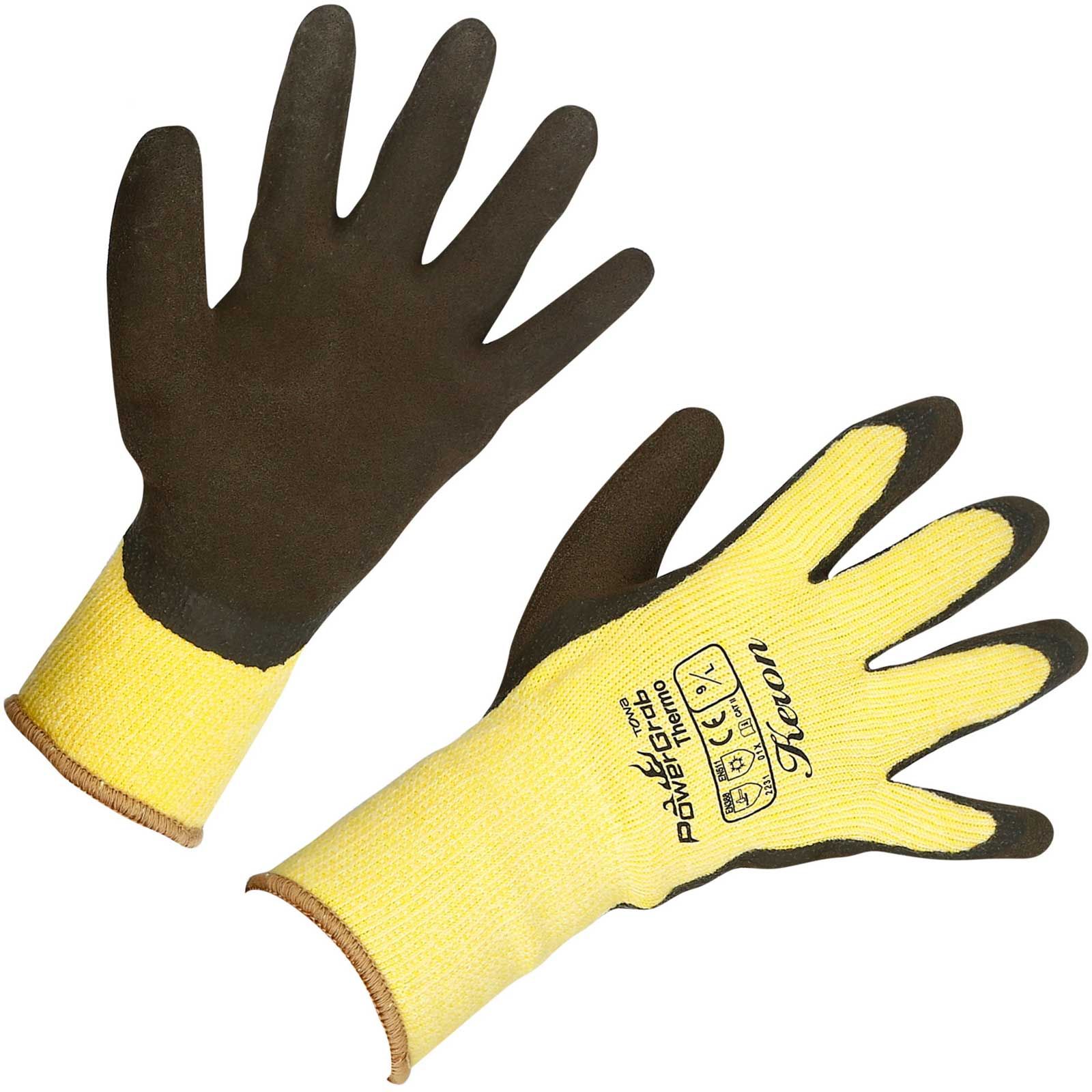 Keron Gant d'hiver PowerGrab Thermo jaune, tricot fin avec revêtement latex, taille 8