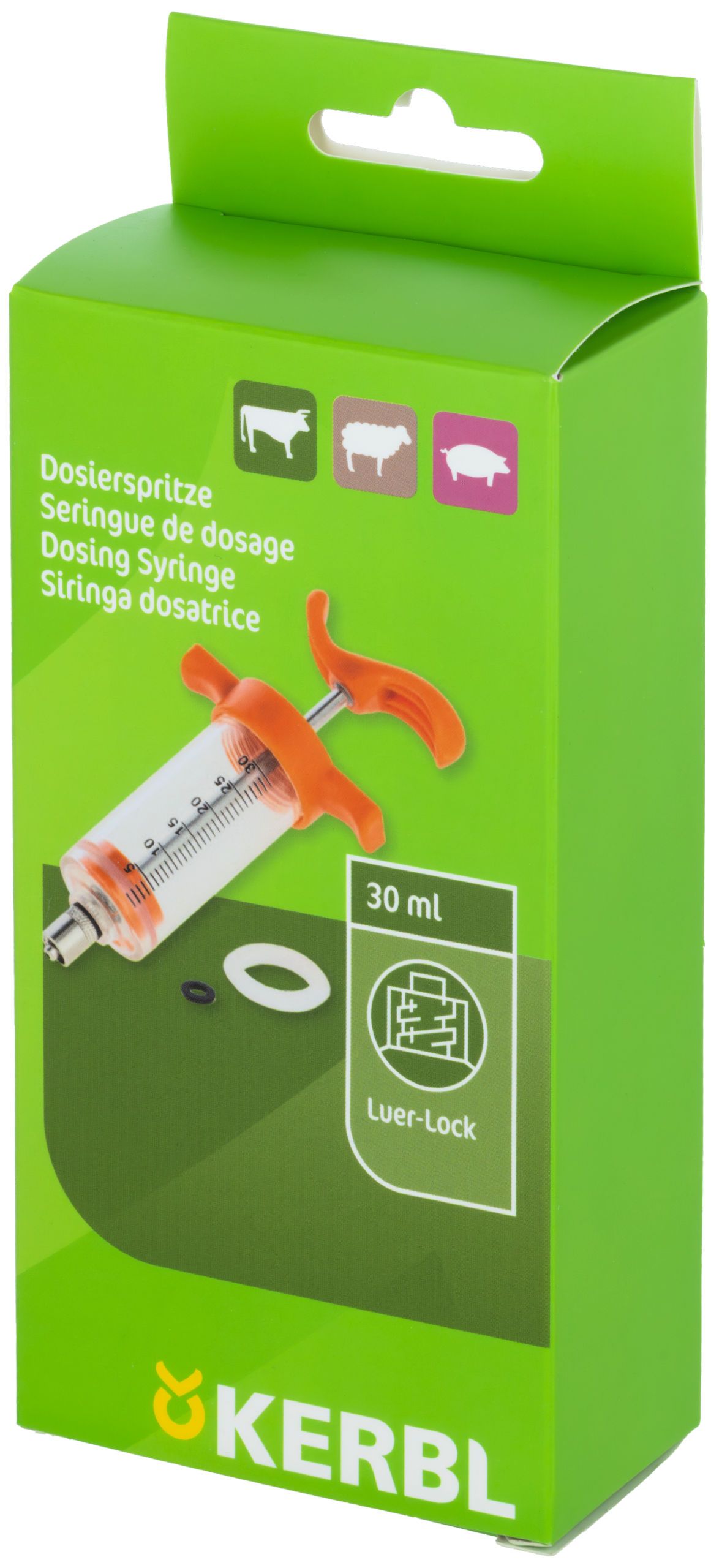 Kerbl Seringue de dosage graduée Luer-Lock, orange, emballage