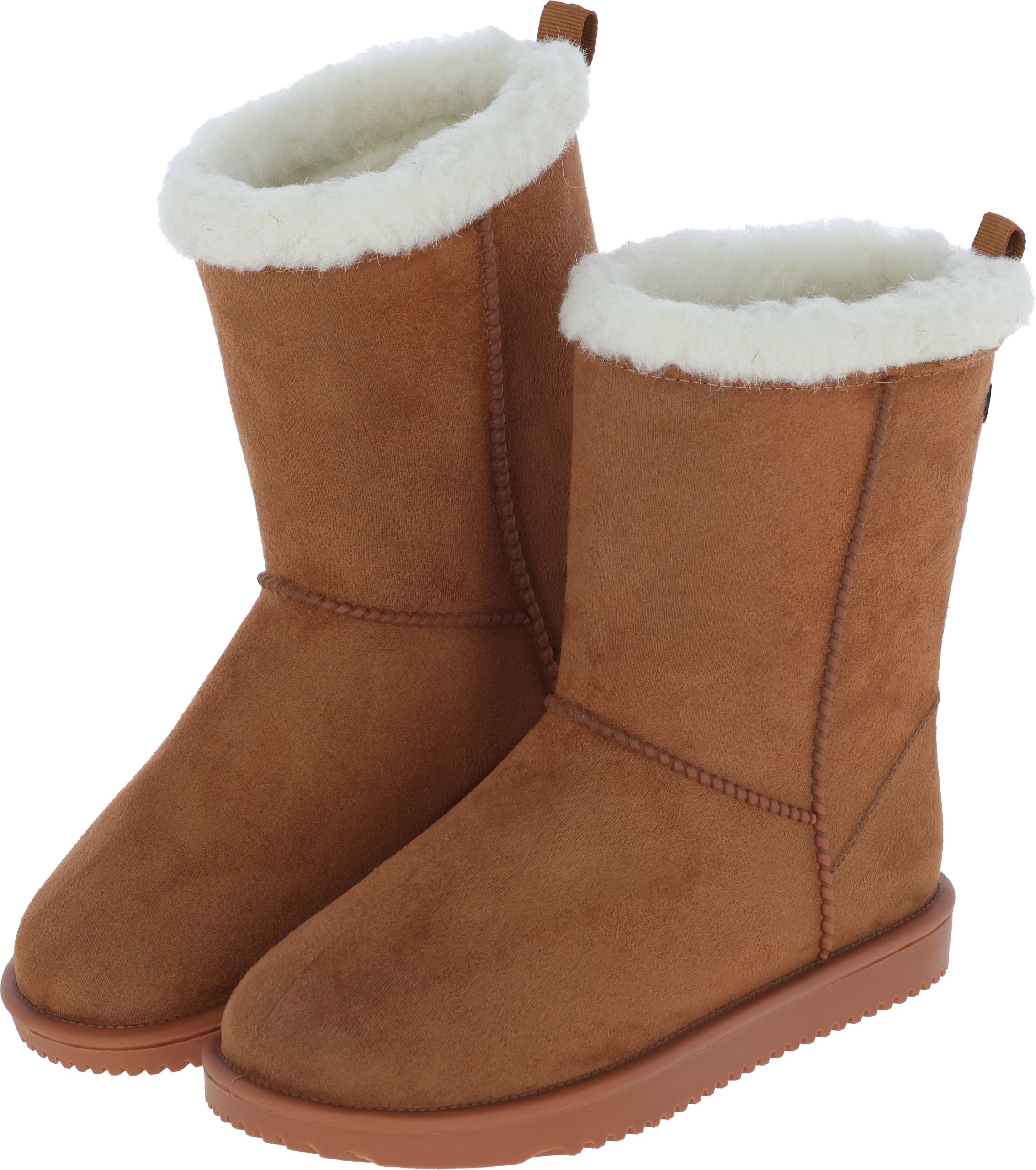 boots, mid-calf, shearling, suede, brown