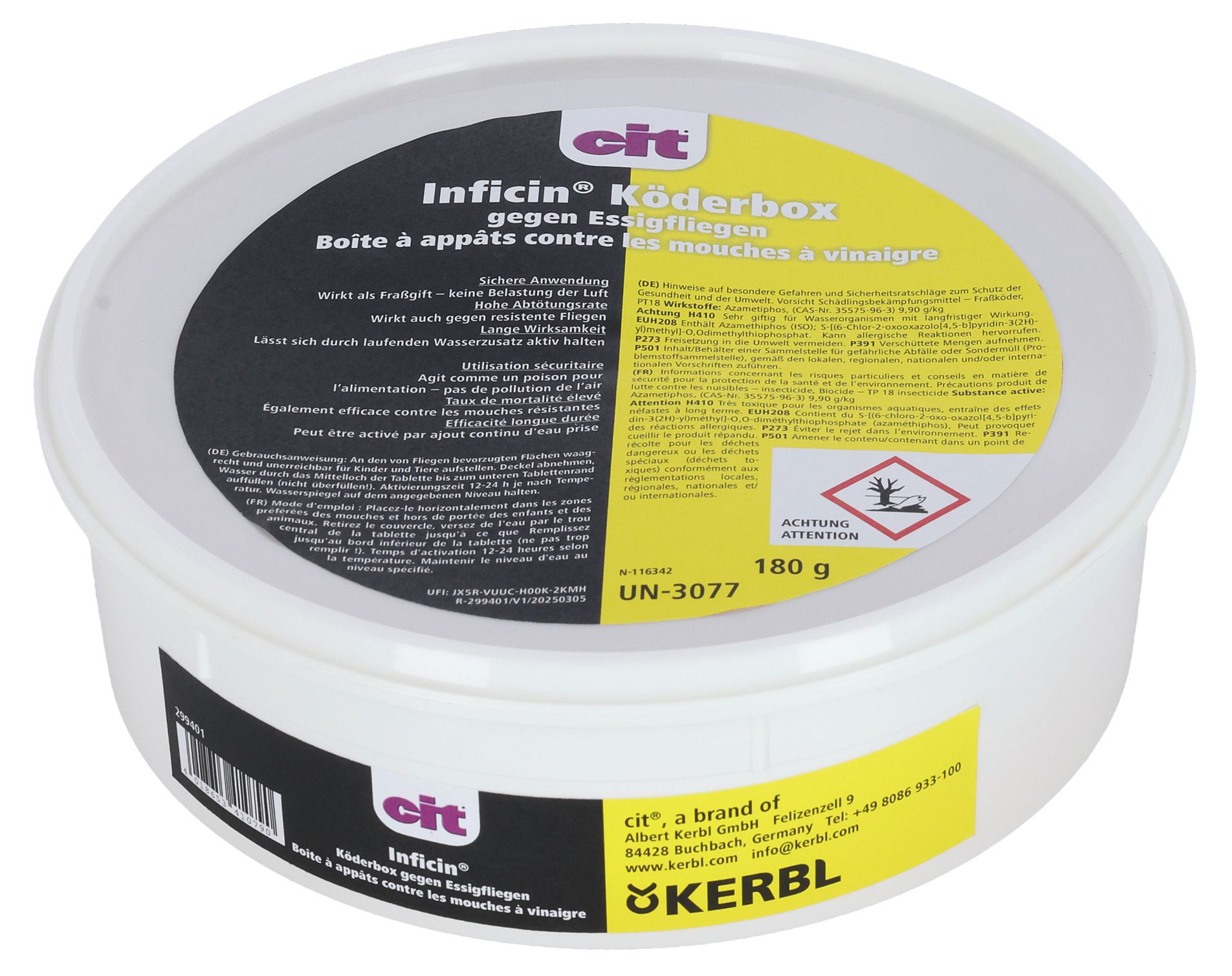 Cit Inficin Fruit Fly Bait Box, Water-Activated, 180 g, packaging