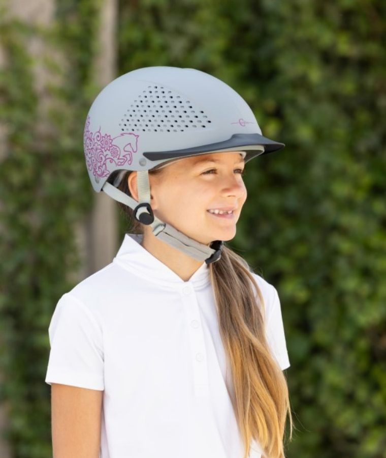 helm, kind, reithelm, helm-montur, grau