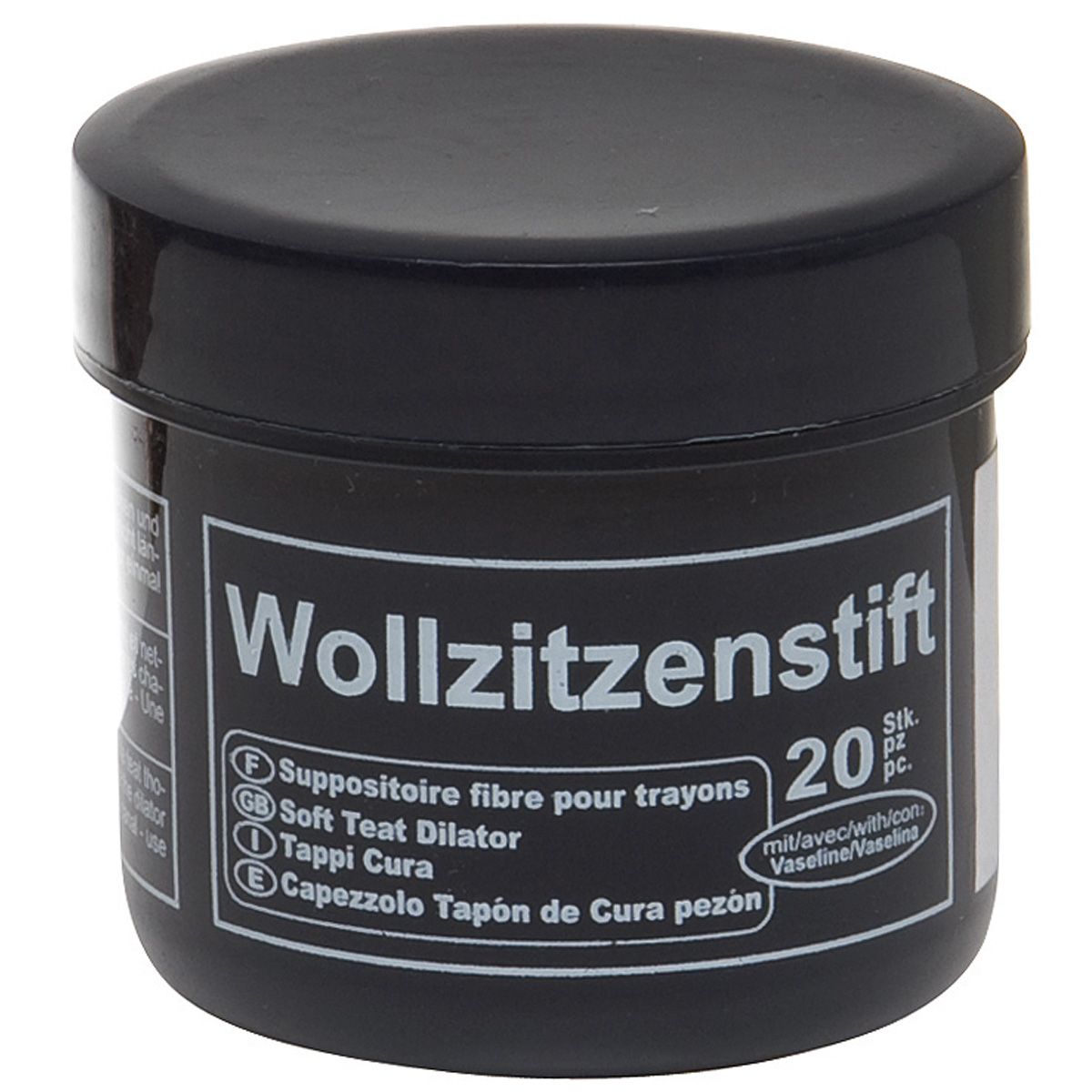 Kerbl Wool Teat Plugs with Ointment, 20 Sticks, with Vaseline as Lubricant, packaging
