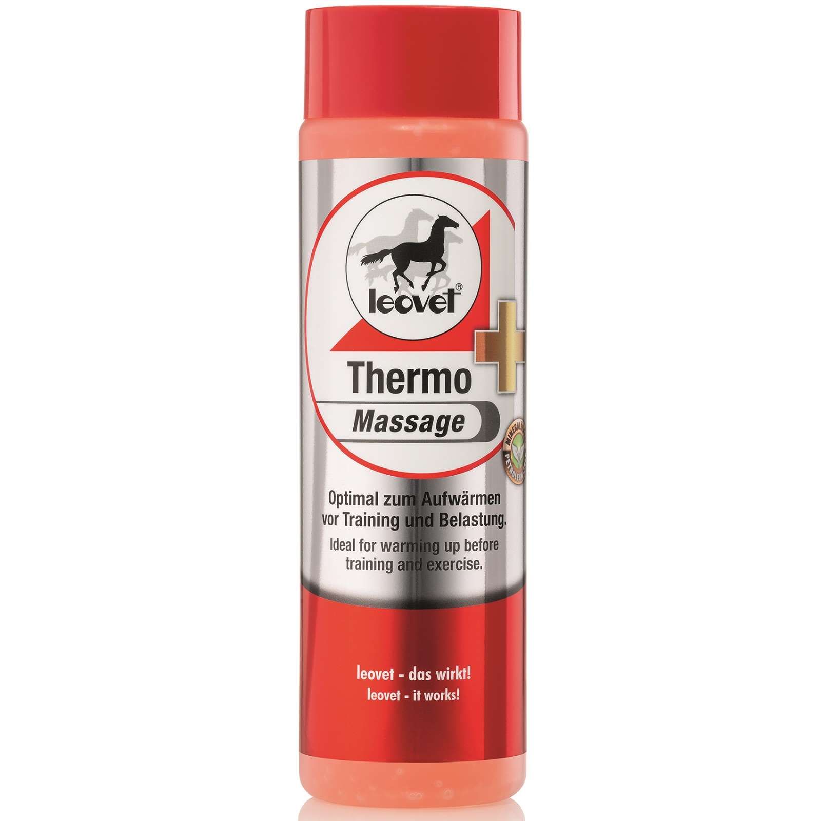 Leovet Thermo-Massage Gél Lovaknak, melegítő és vérkeringést fokozó, 500 ml, csomagolás