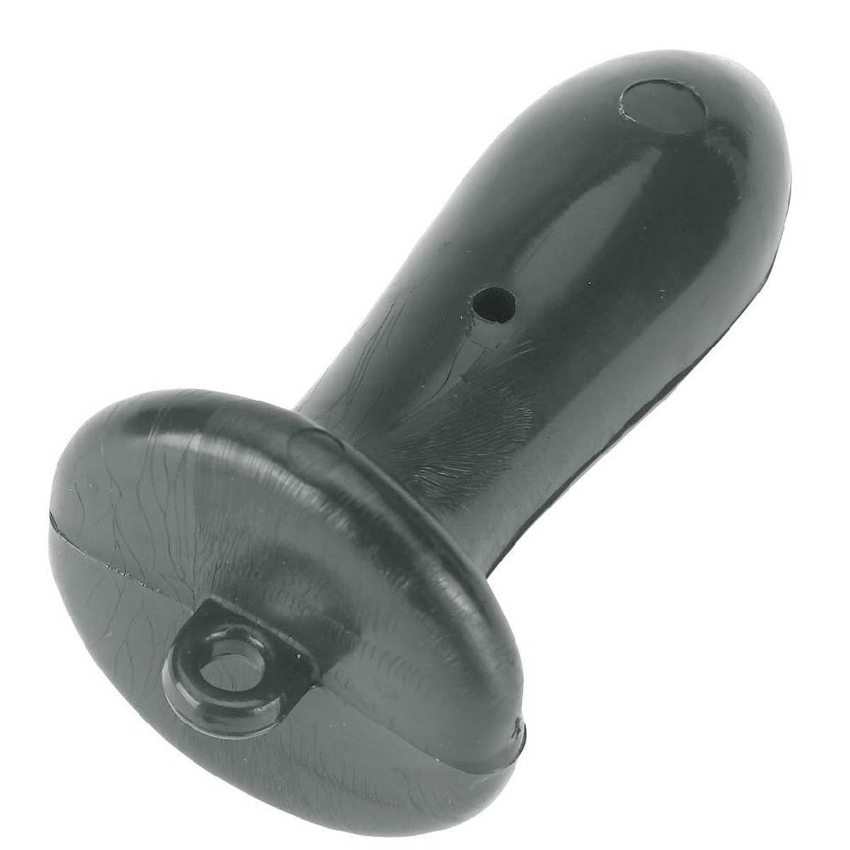 Piesă din cauciuc închis la culoare, ovală cu gaură, pentru gard sau izolator