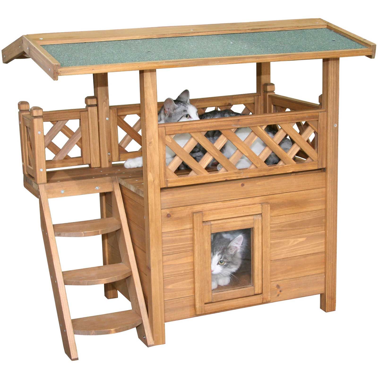 Kerbl Katzenhaus LODGE mit Bitumendach, 77 x 50 x 73 cm, im Einsatz