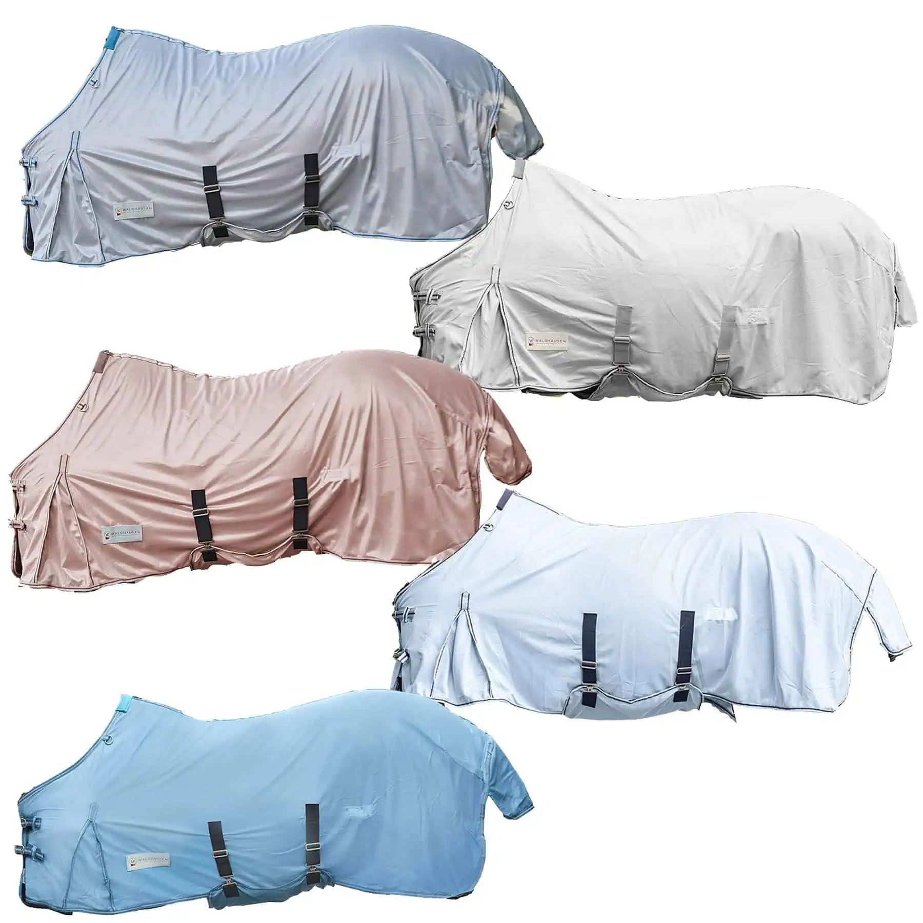 Couverture anti-mouches Waldhausen PROTECT avec sangle ventrale, gris argent/gris, 165 cm