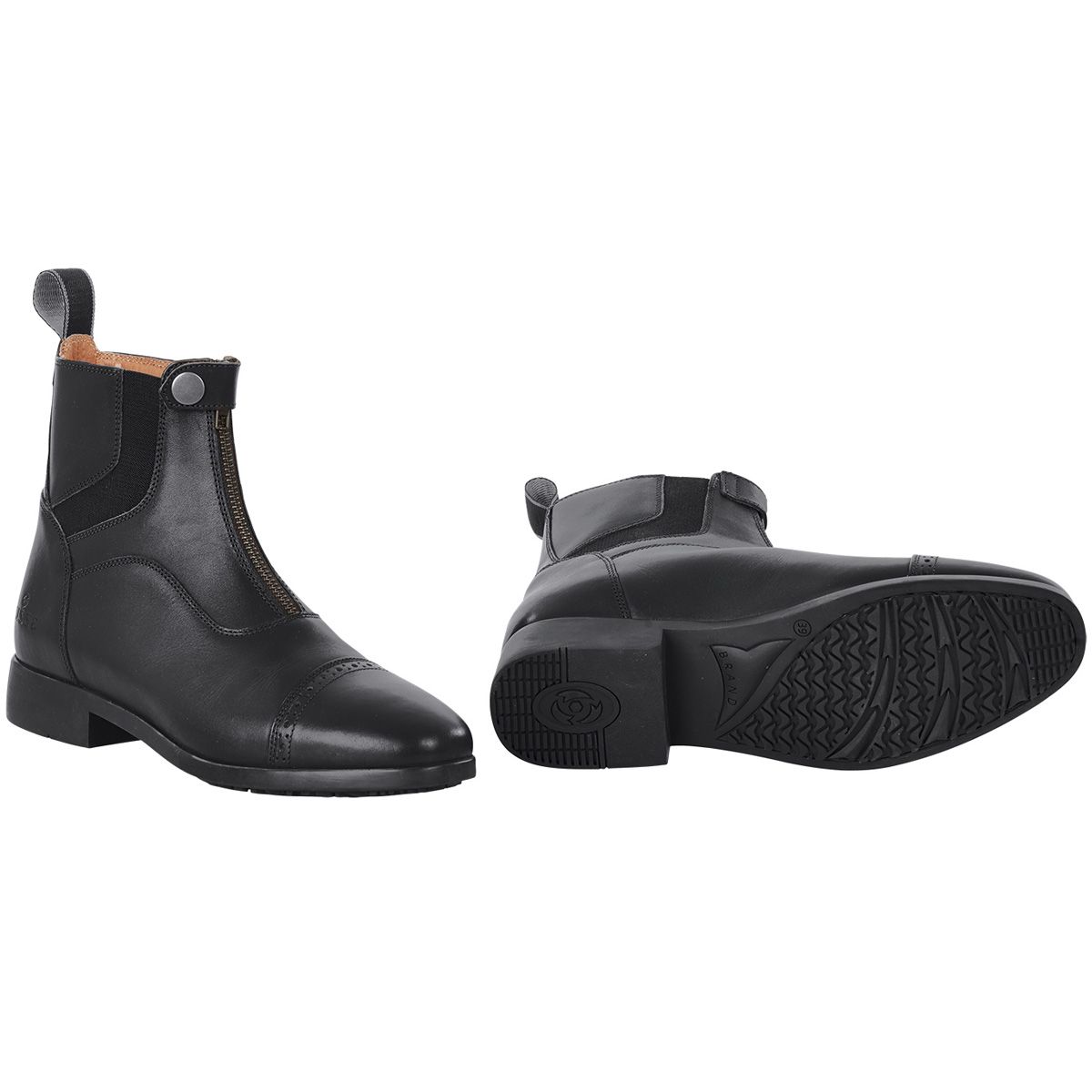 BUSSE Bottine Jodhpur APIA, cuir de vachette noir avec fermeture YKK, 42