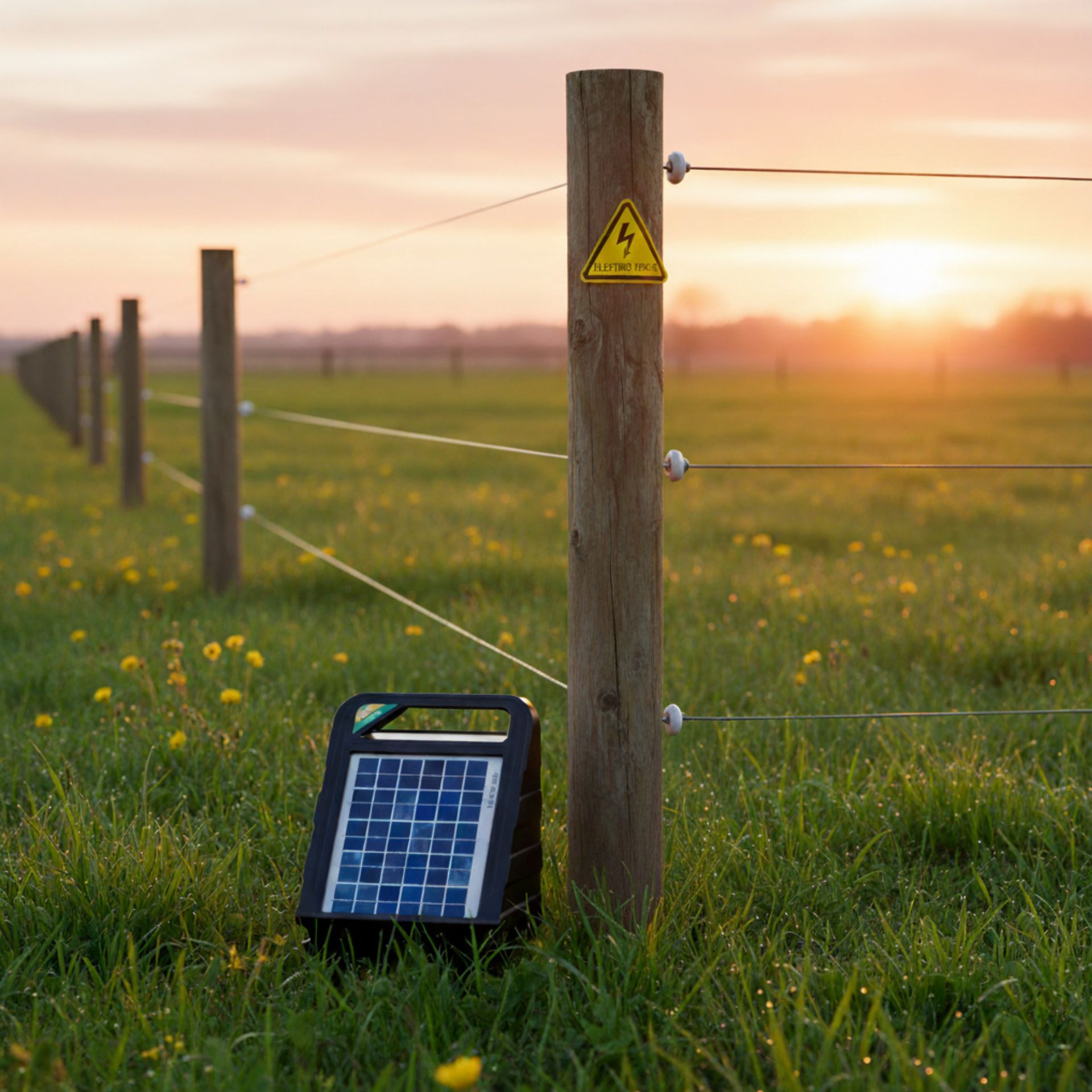 Elettrificatore con pannello solare Agrarzone S 25 3 Watt, 0,40 Joule, in uso, al pascolo