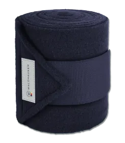 Dunkelblaue Fleece Bandagen fuer Pferde, gerollt, mit Klettverschluss