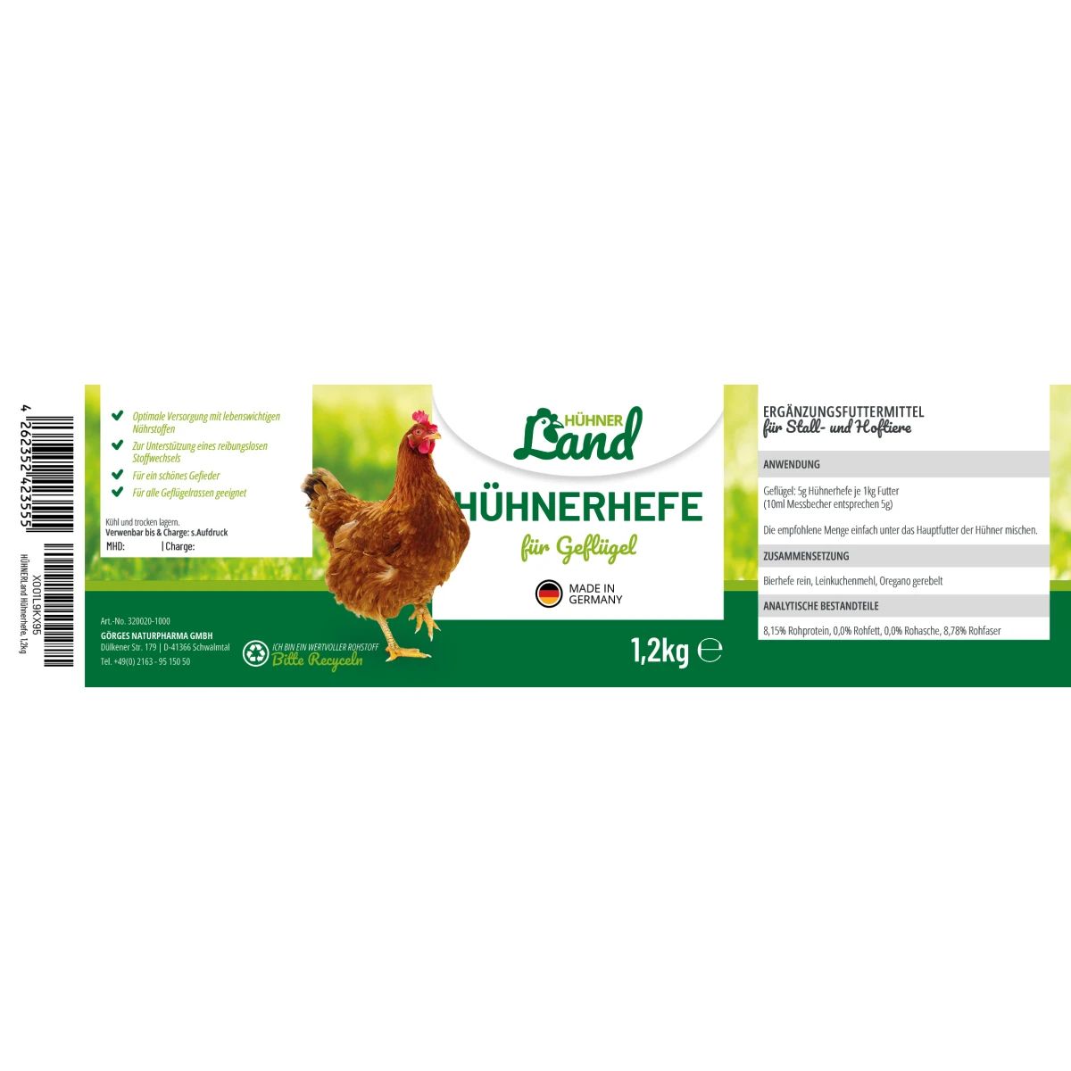 Hühnerland Kycklingjäst 1,2 kg, etikett