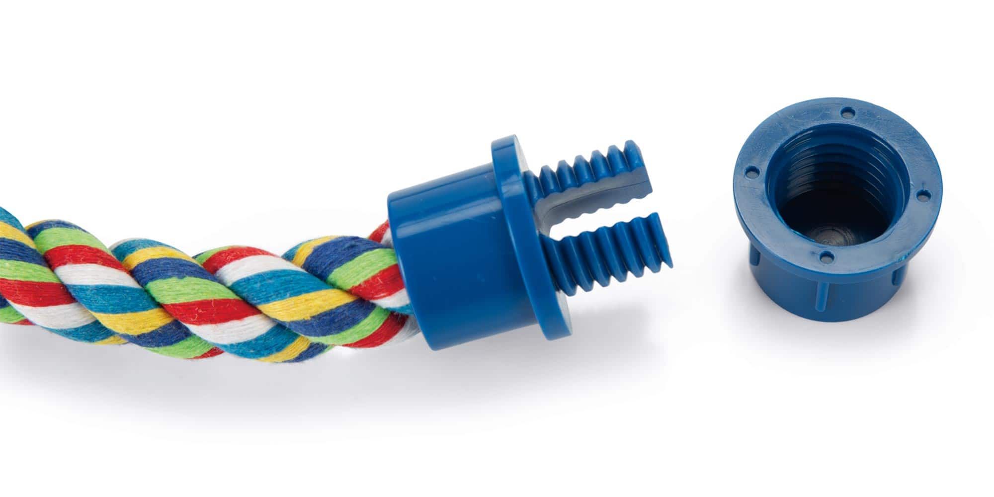 rope, twisted rope, blue fitting, plastic connector, threaded coupling