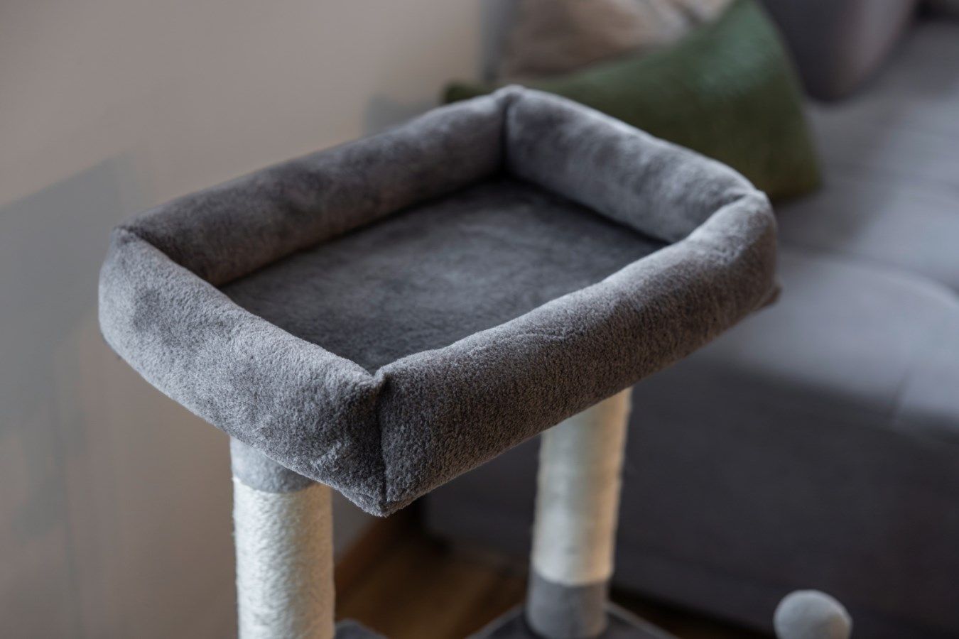 pet furniture, cat tree, cat perch, soft fabric, gray color