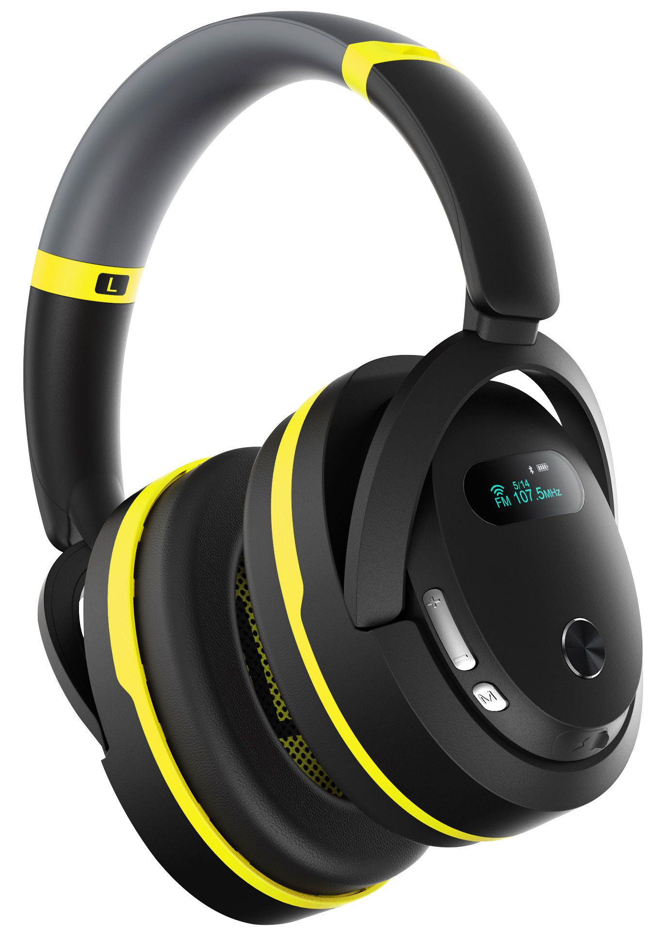 headphones, wireless, over-ear, black, yellow