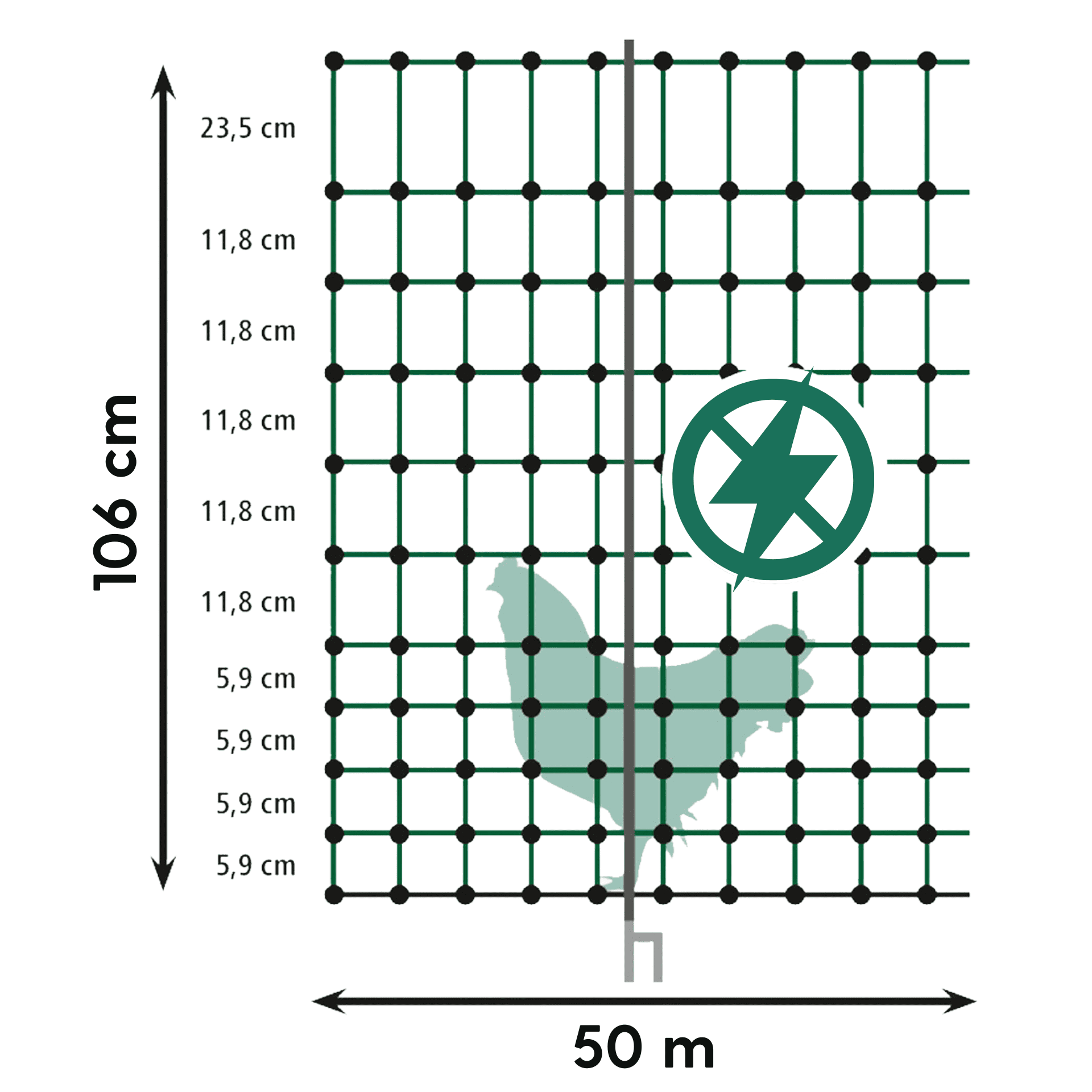 Agrarzone Classic plasă pentru păsări de curte neelectrificabilă, cu vârf dublu, verde, desen cu dimensiuni