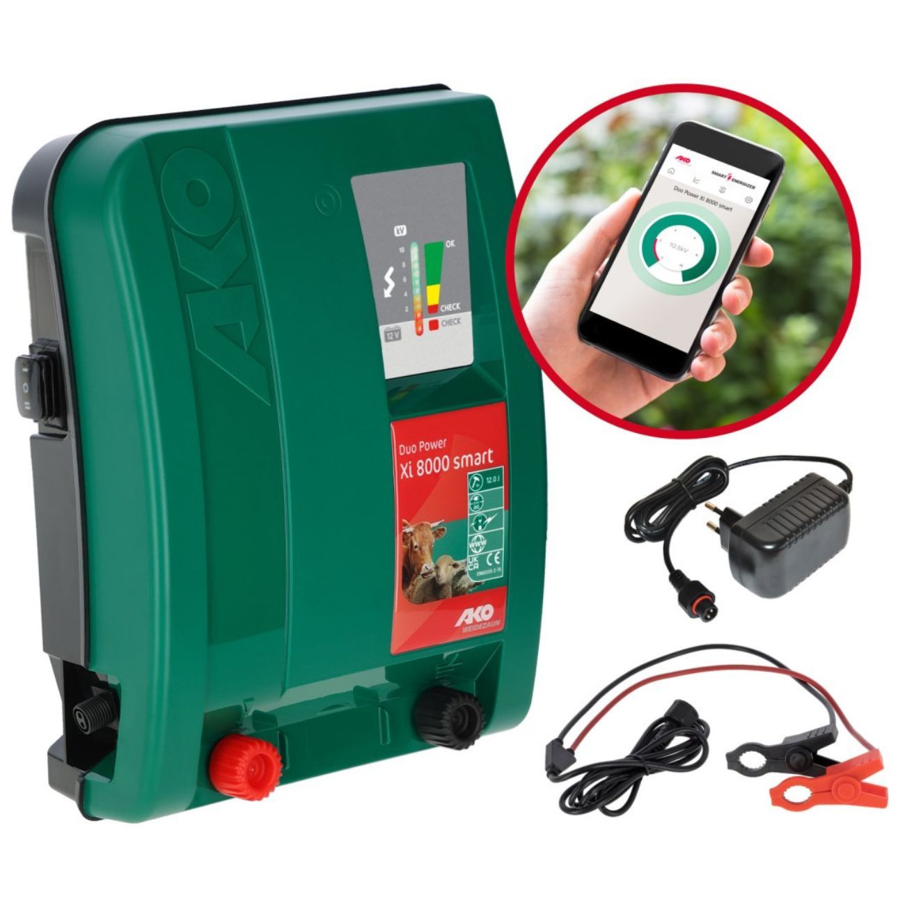 AKO DUO Power Xi 8000 Smart Weidezaungerät 12 V, 12 Joule, Lieferumfang