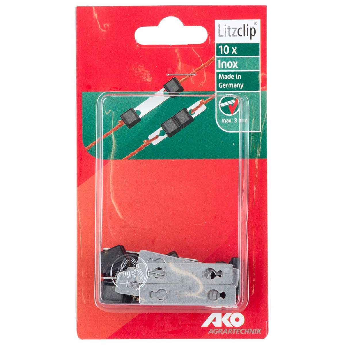AKO Litzclip Litzenverbinder 3 mm gerade, Edelstahl, 10 Stück, Verpackung