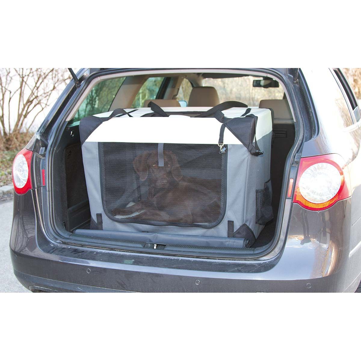 Kerbl Összecsukható kutyaszállító doboz JOURNEY, alumínium keret, szürke/bézs, 81 cm