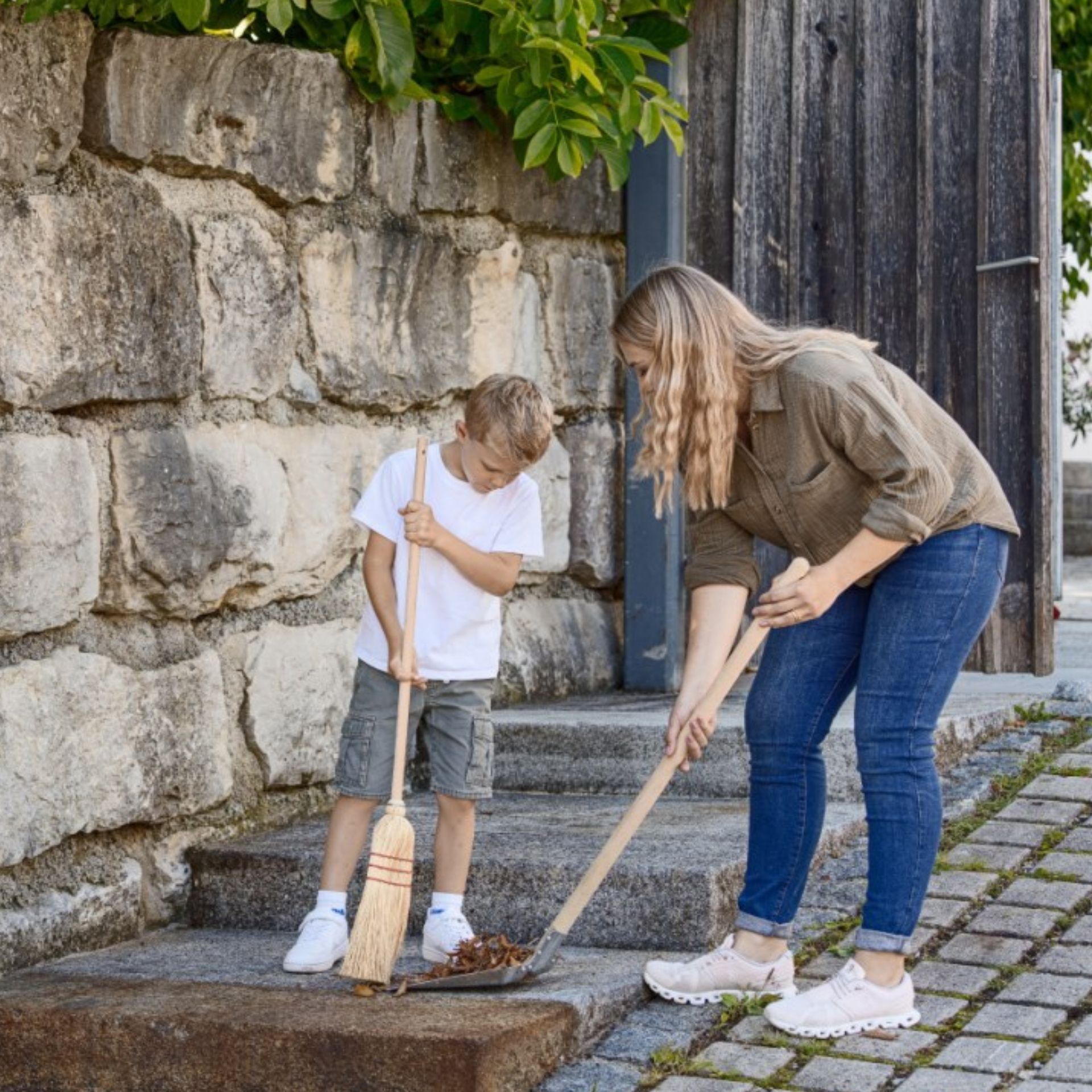 broom, dustpan, child, rake, outdoor cleaning