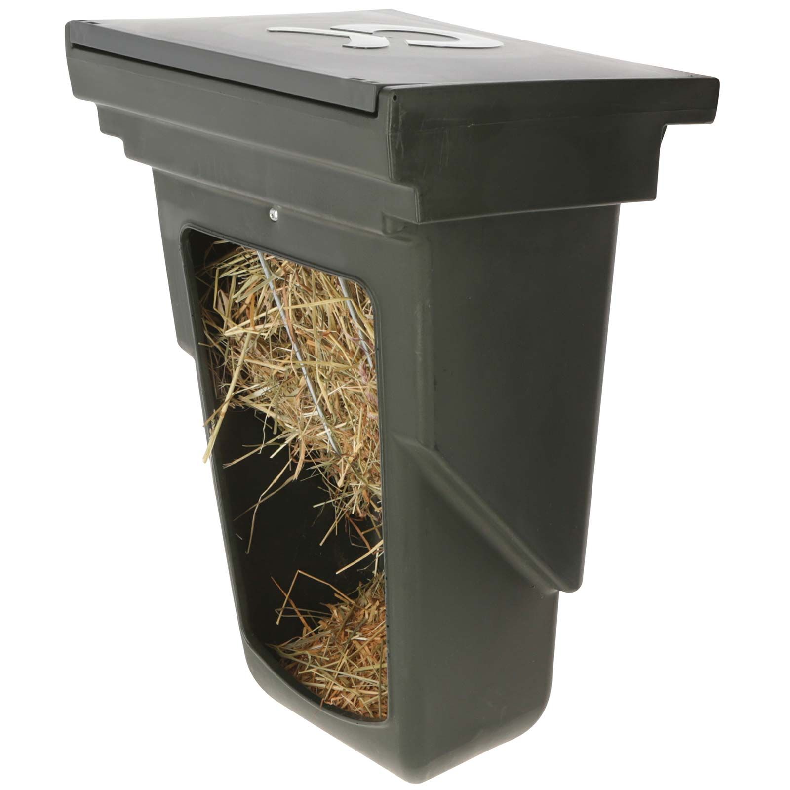 Kerbl Small Feed Box for Calf House Fencing, Hay and Concentrate Feeding, in use