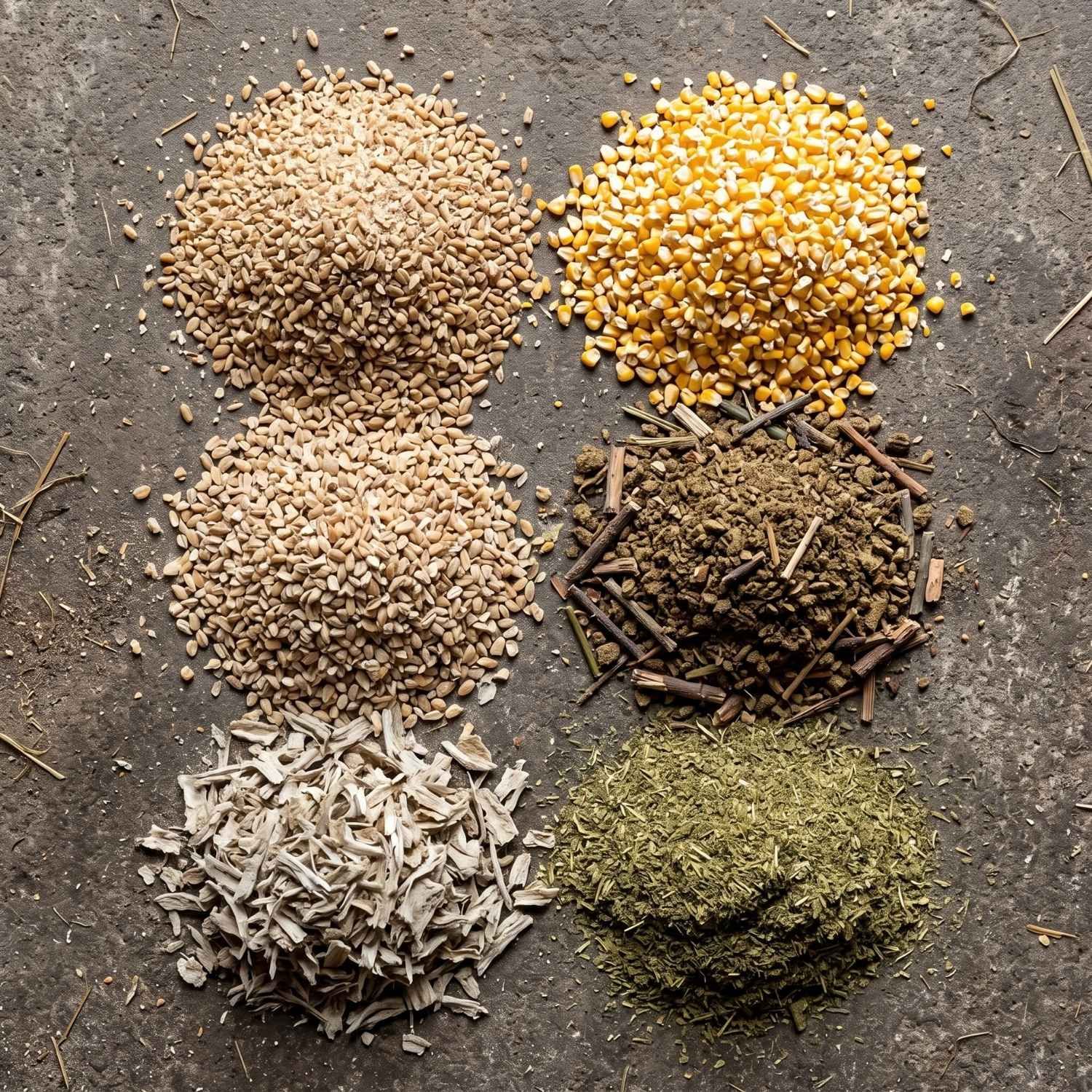 Céréales concassées et maïs, composants du muesli pour moutons et chèvres