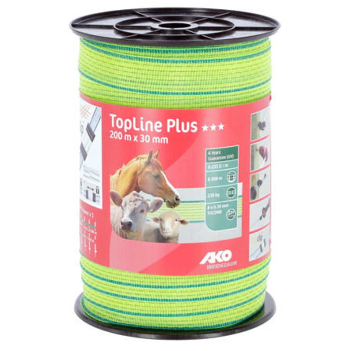 Ako Weidezaunband TopLine Plus TriCOND, neongelb-blau, 200 m x 30 mm