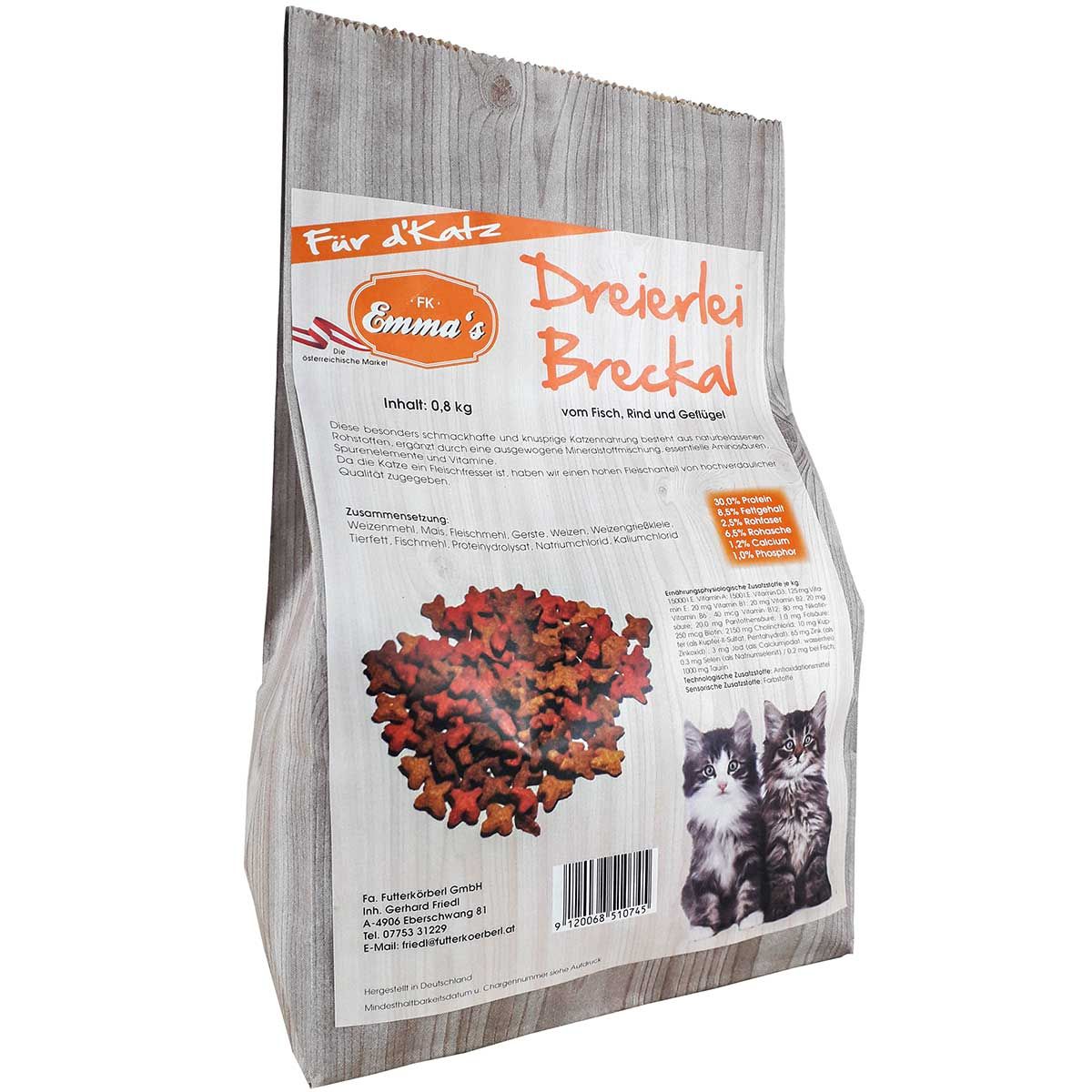 Emmas Aliments pour chats trois sortes de Breckal à base de poisson, de bœuf, de volaille 5 kg