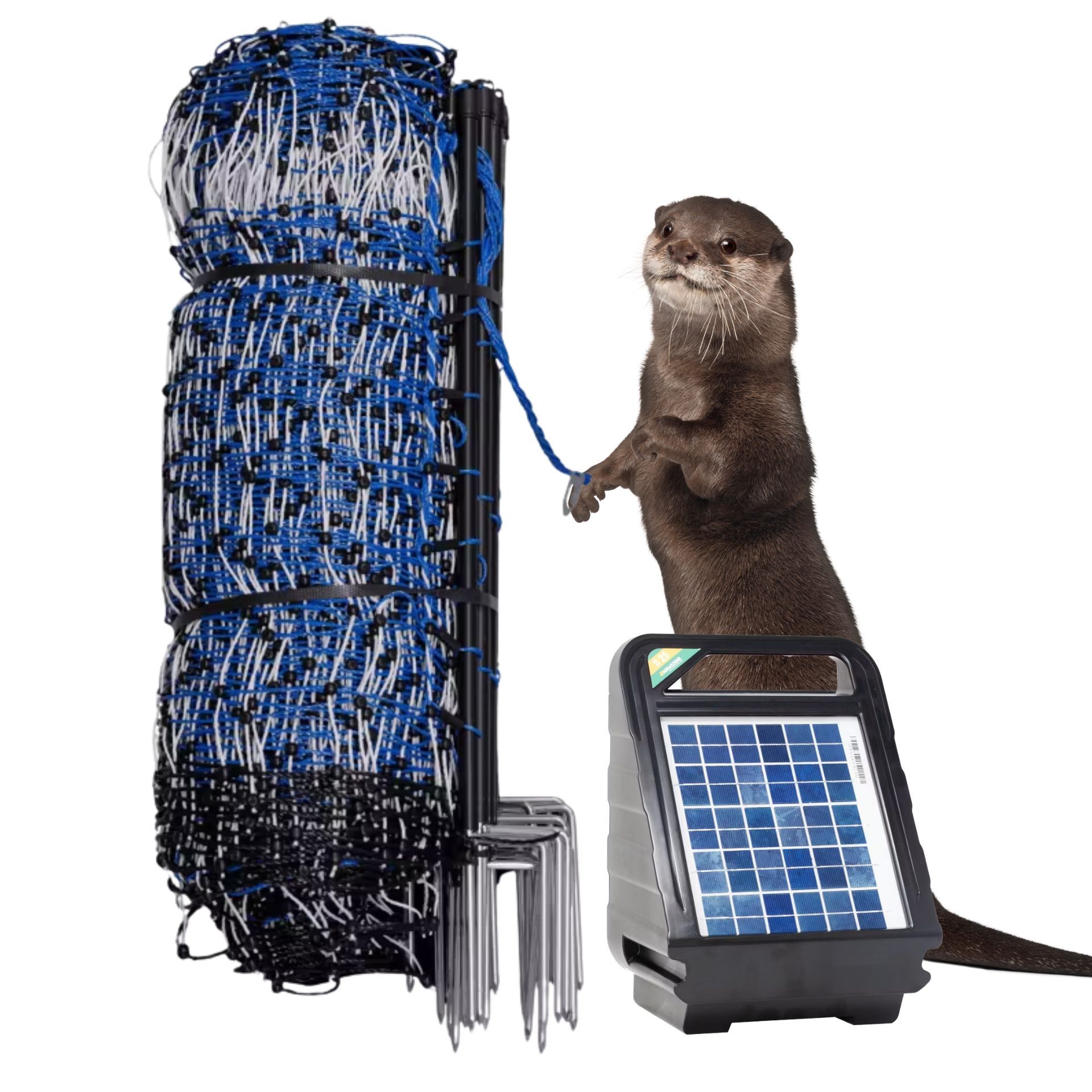 Kit filet clôture électrique anti-loutre Agrarzone, Solaire 12V, Filet 50 m x 50 cm, contenu de la livraison