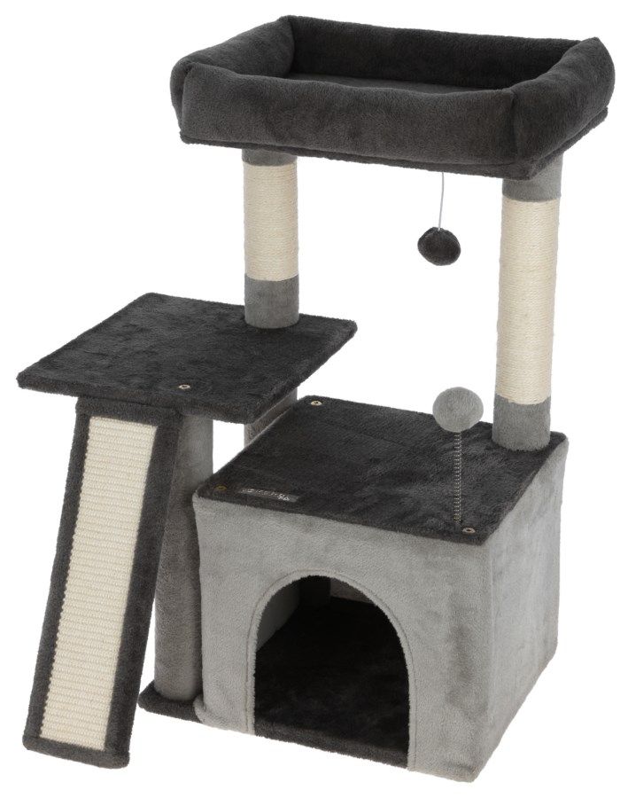 Katzenbaum, Tiermöbel, Kratzbaum, mehrstöckig, Grau