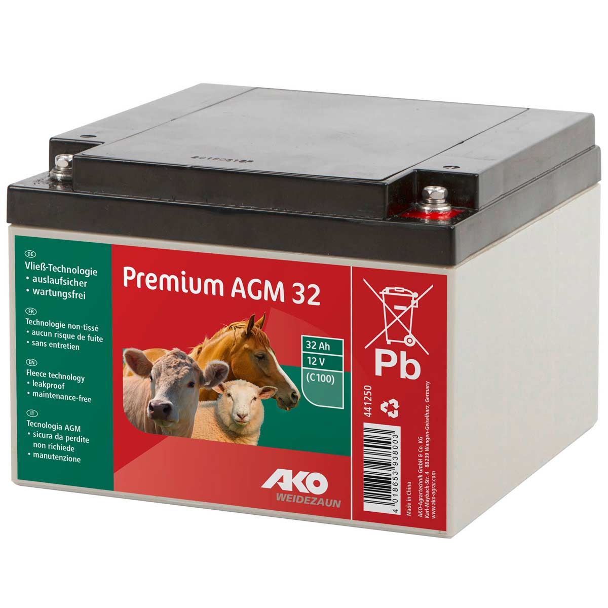AKO AGM Prémium akkumulátor 12V 32Ah villanypásztorhoz