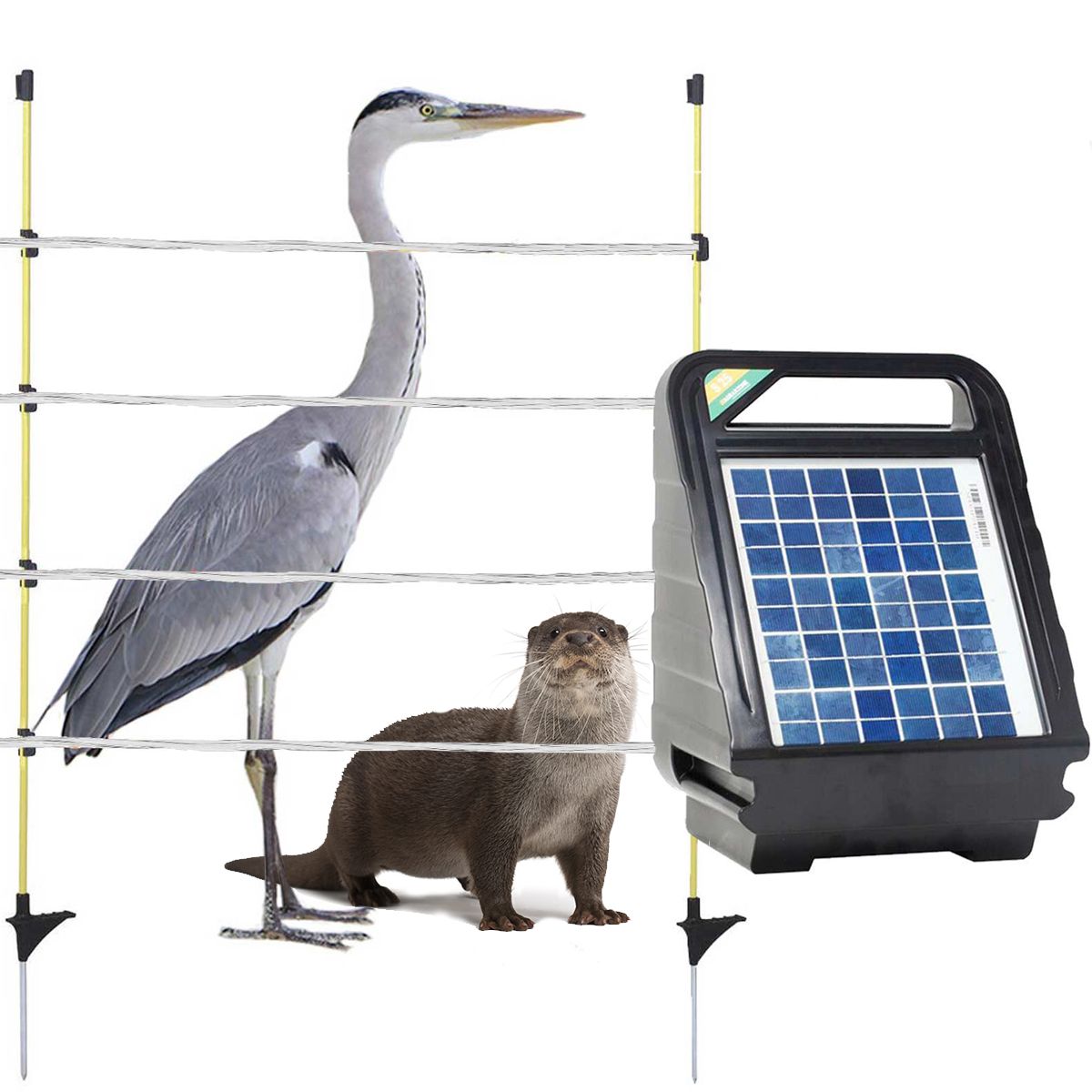 Kit clôture à loutre pour étang Agrarzone avec l'électrificateur S25 SOLAIRE 12V, 0,40J, fil 250m, blanc