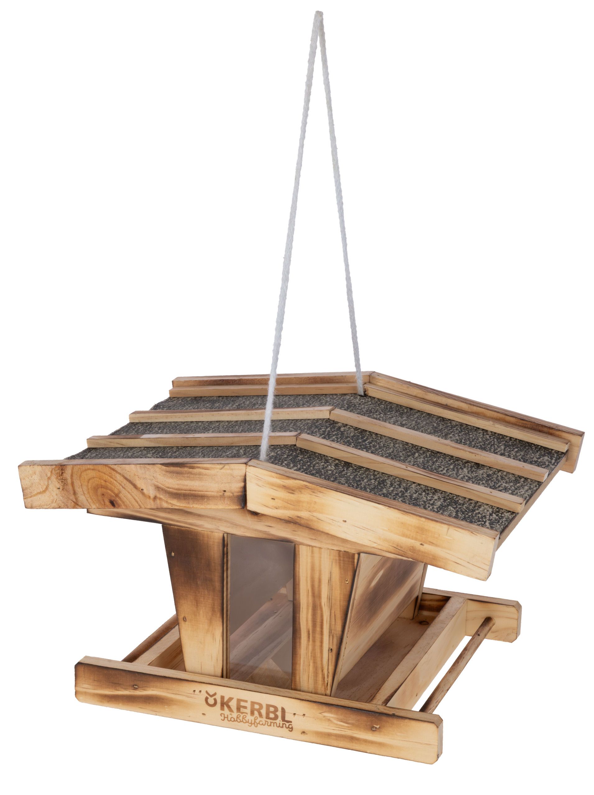 Kerbl Fågelbord Kleiner Arber, trä med akrylglas, 2,3 L, med sittpinne