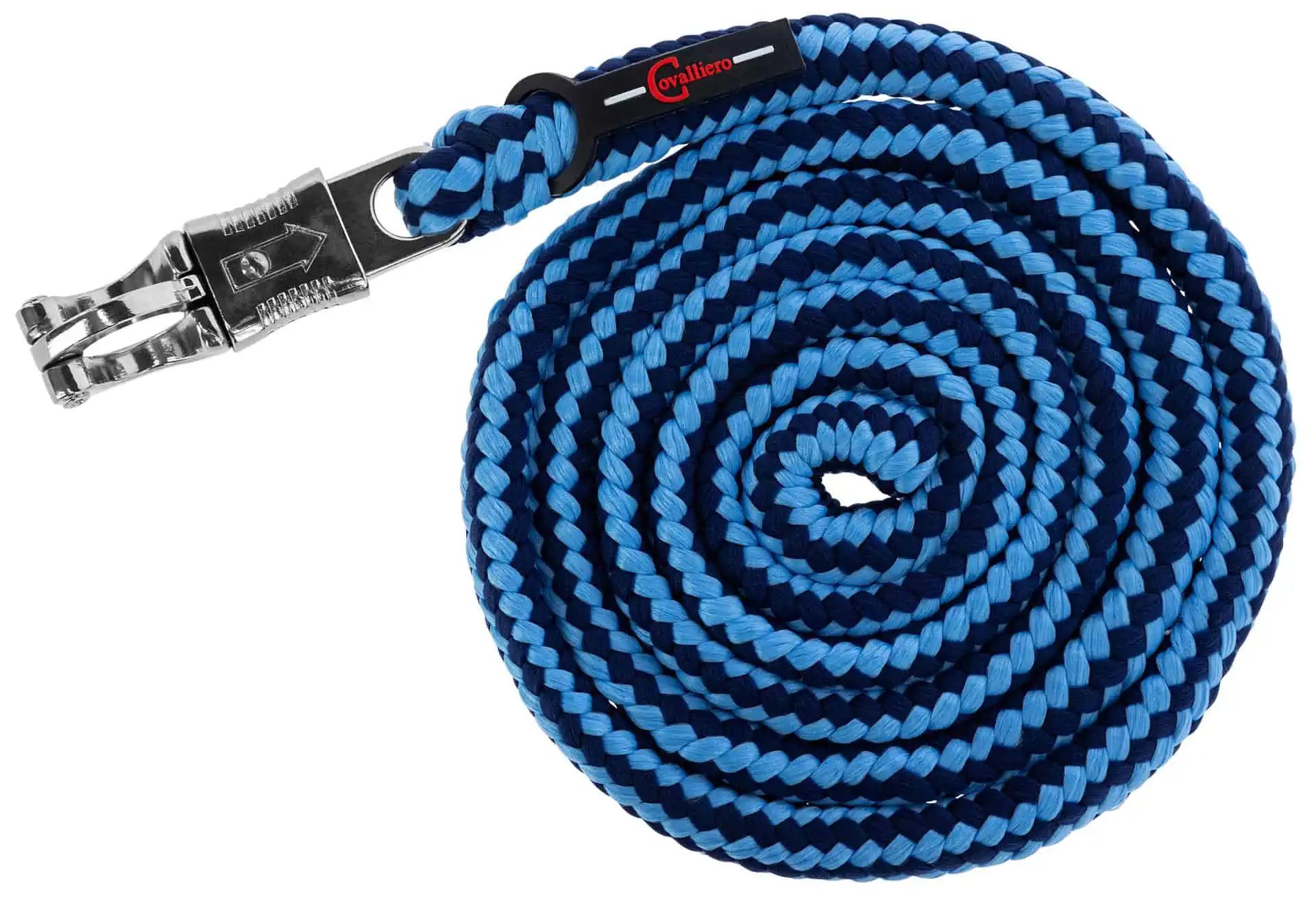 Longe de meneur Covalliero Hippo pour chevaux, PE tressé, bleu clair/bleu foncé