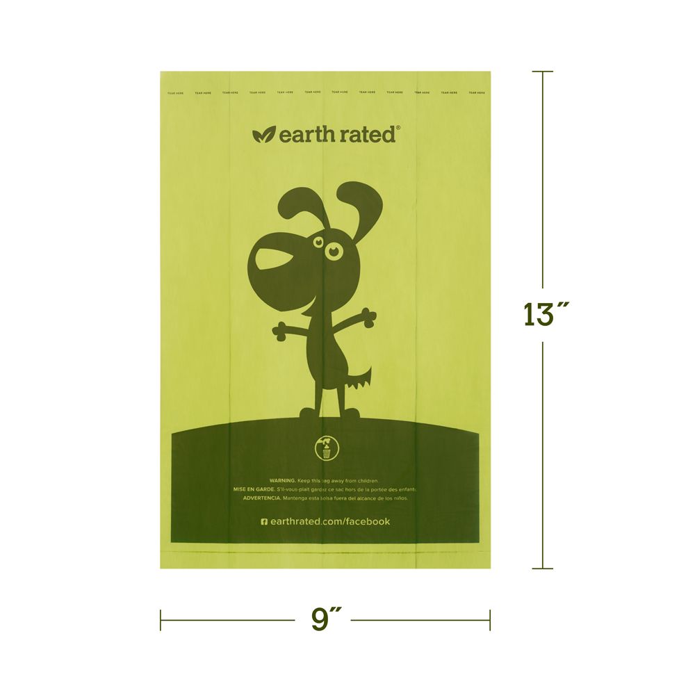 Earth Rated kutyapiszok zacskó adagoló zacskóval, szagtalan, méretrajz