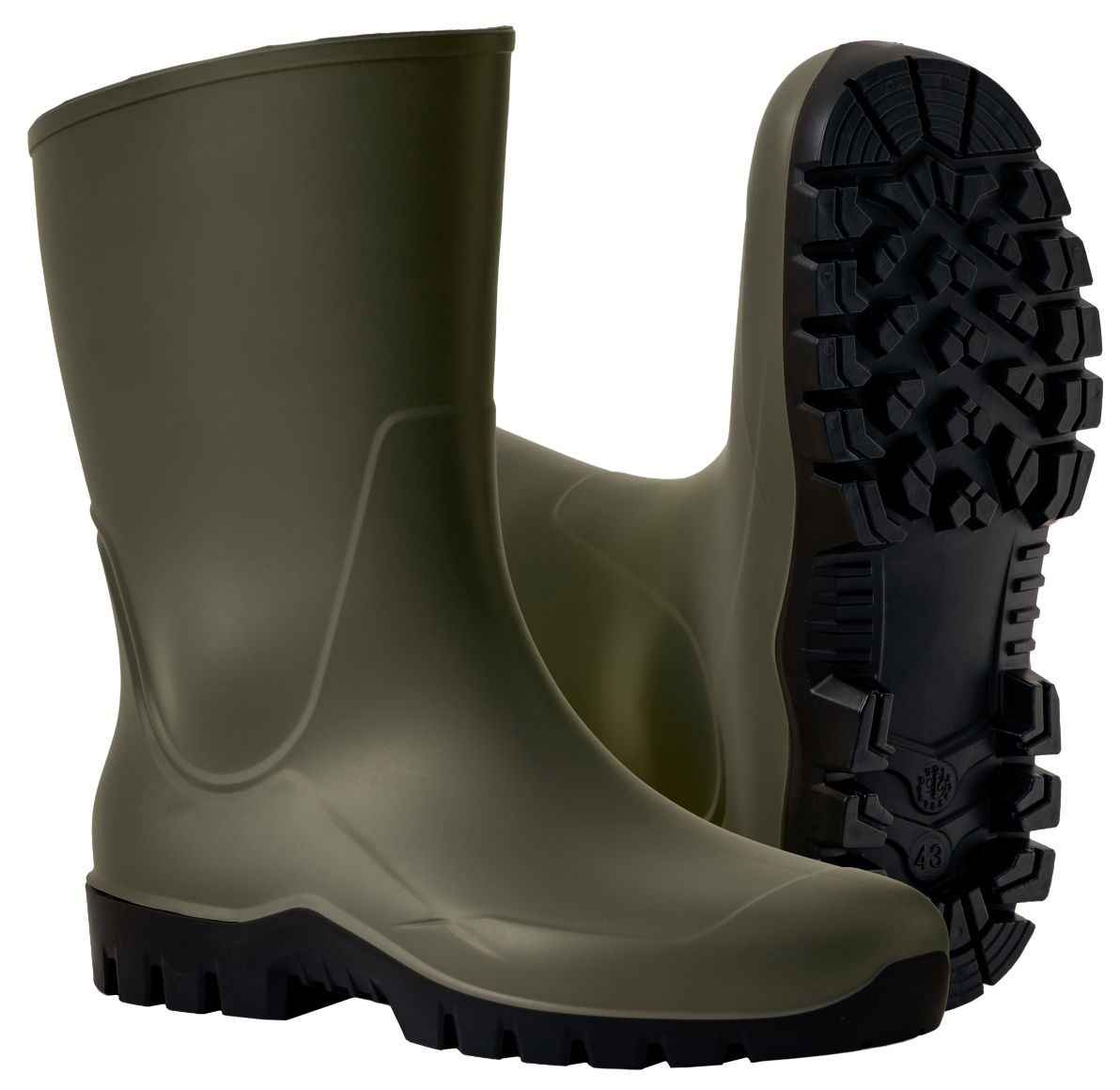  Regenstiefel, Gummistiefel, Olivgrün, Traktionssohle, Mittelkürzer Stiefel