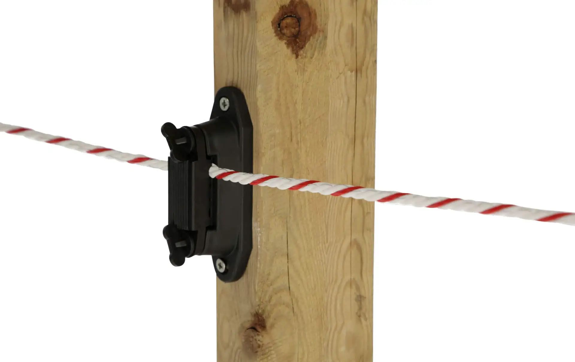AKO Eckisolator, Streckenisolator Profi für 4cm-Band, 10 Stück, im Einsatz, Pfahl