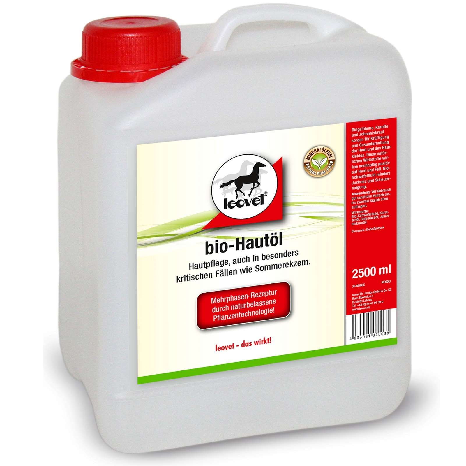 Leovet Bio-bőrolaj lovaknak, utántöltő kanna 2,5 L, csomagolás