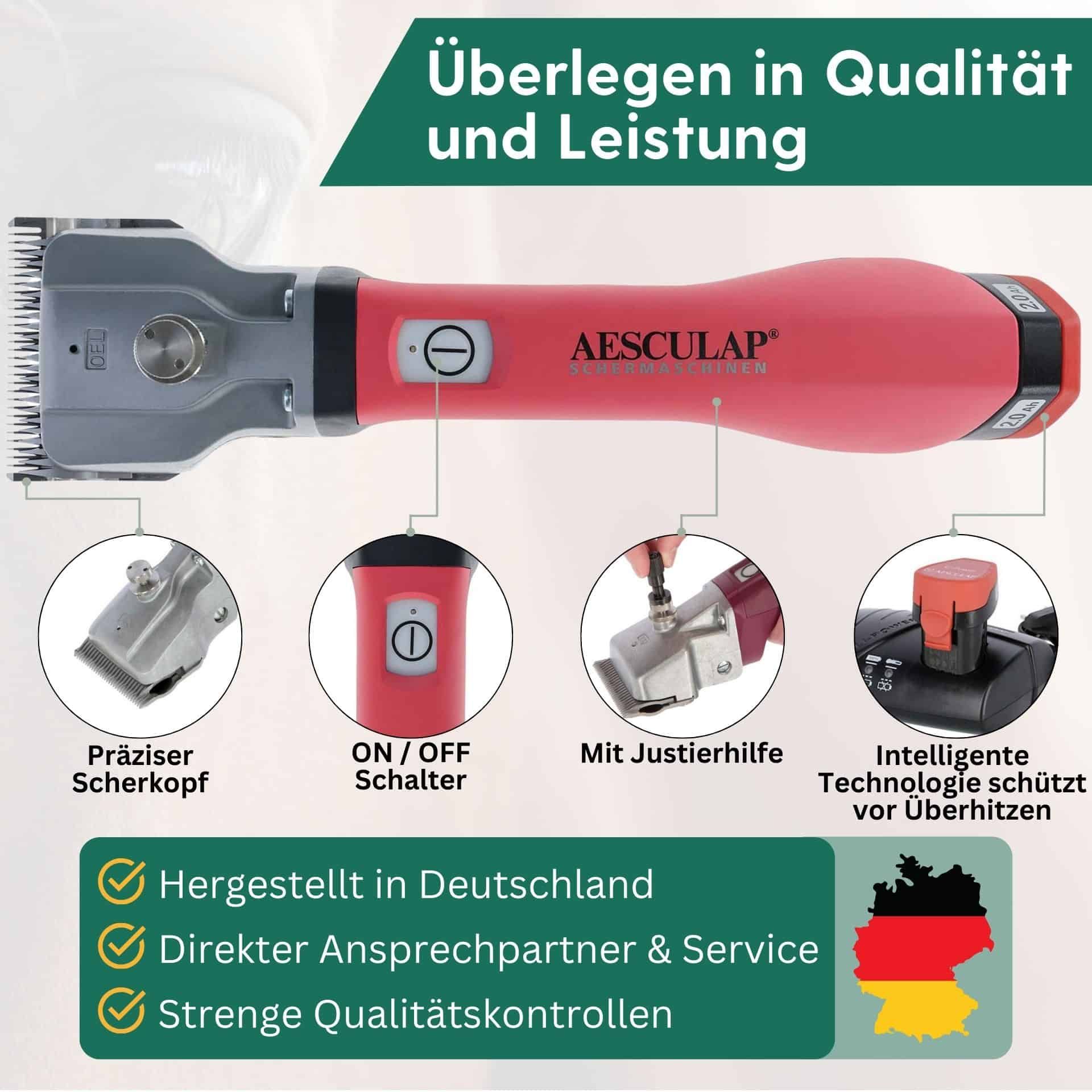 Tondeuse à batterie Aesculap Bonum rose avec clé de réglage TORQUI, infographie