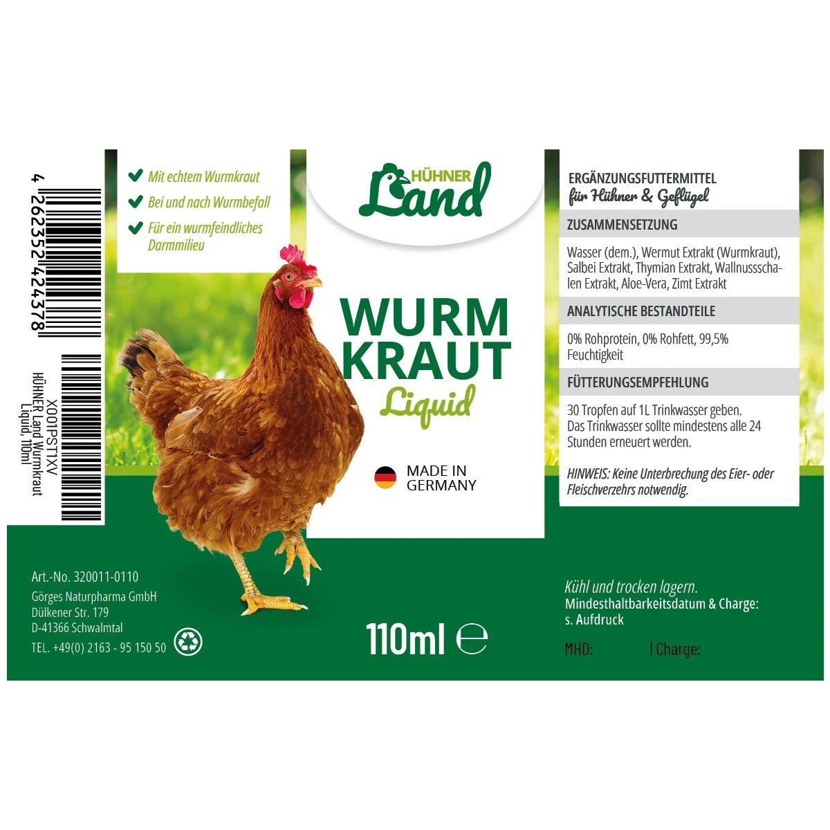 Hühnerland Tyúk Vitamin 250 ml, címke