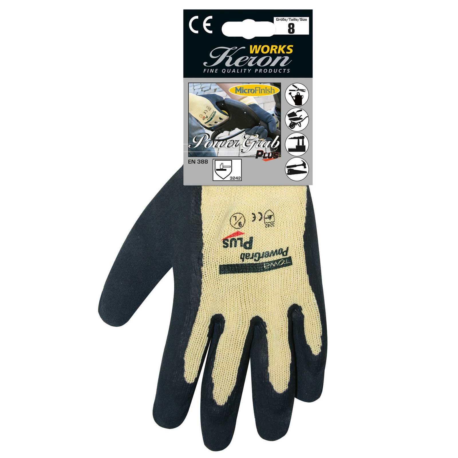 Keron PowerGrab Plus munkakesztyű, latex bevonatú kötött, méret 9