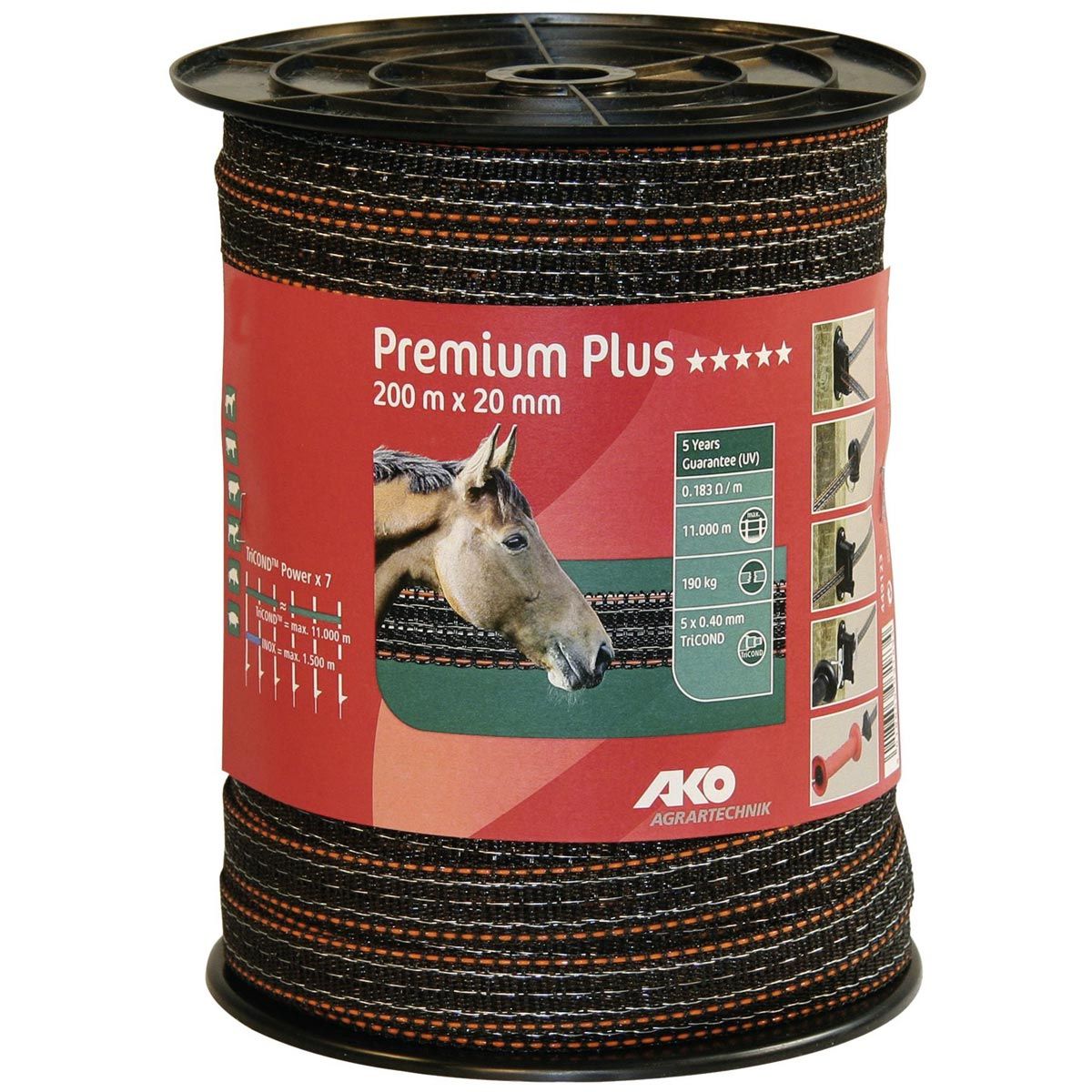 AKO Pasture Fence Tape Premium Plus TriCOND 200 m, brown-orange, packaging