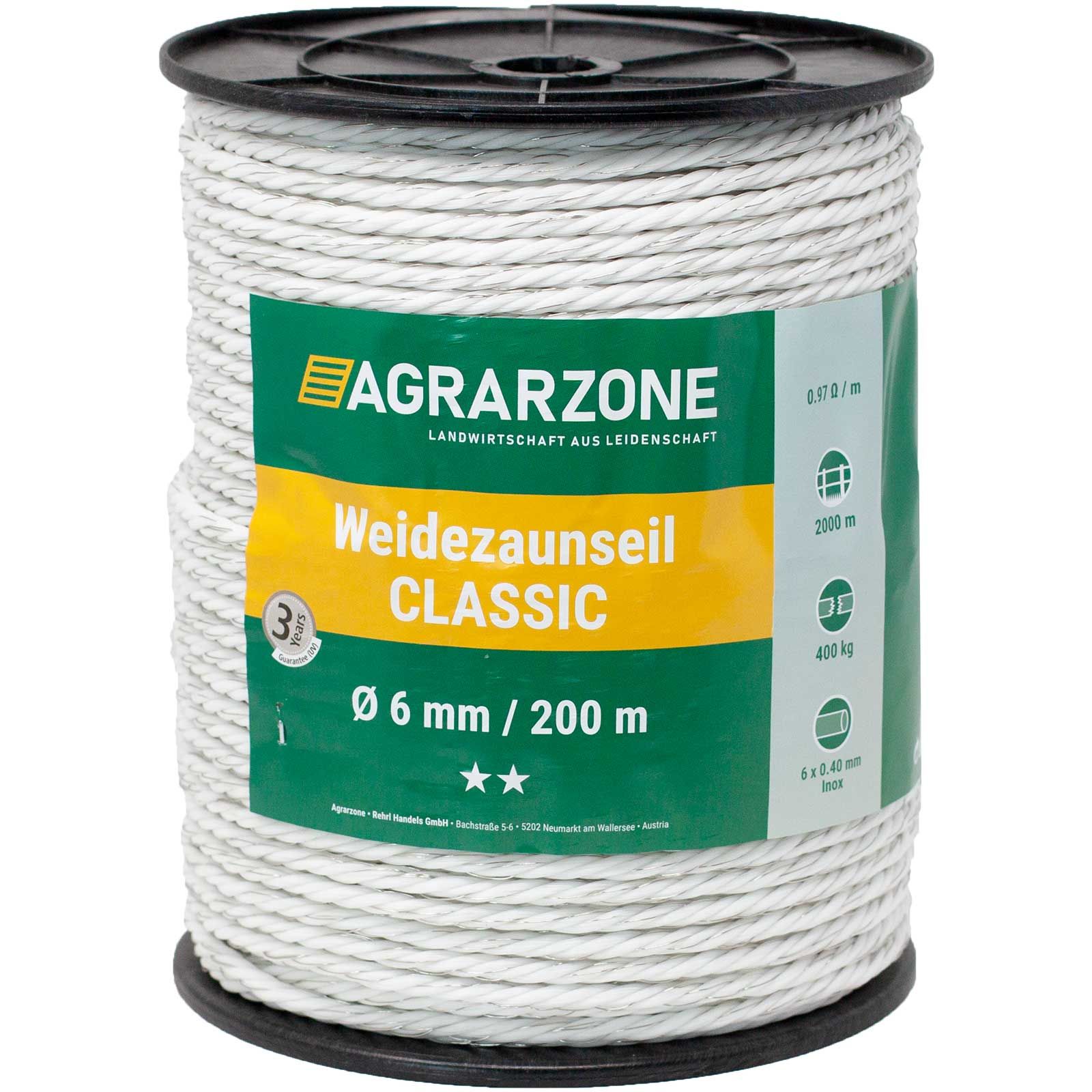 Corde de clôture électrique Agrarzone CLASSIC Ø 6mm, 6x0,40 acier inox, blanc 1000 m x 6 mm