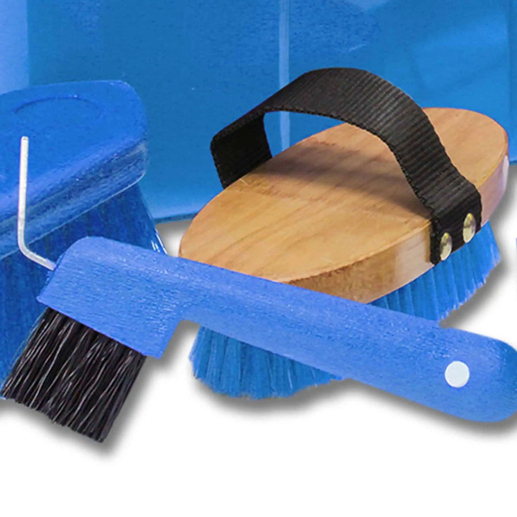 Waldhausen Coffret de pansage complet pour cheval avec poignée, bleu azur